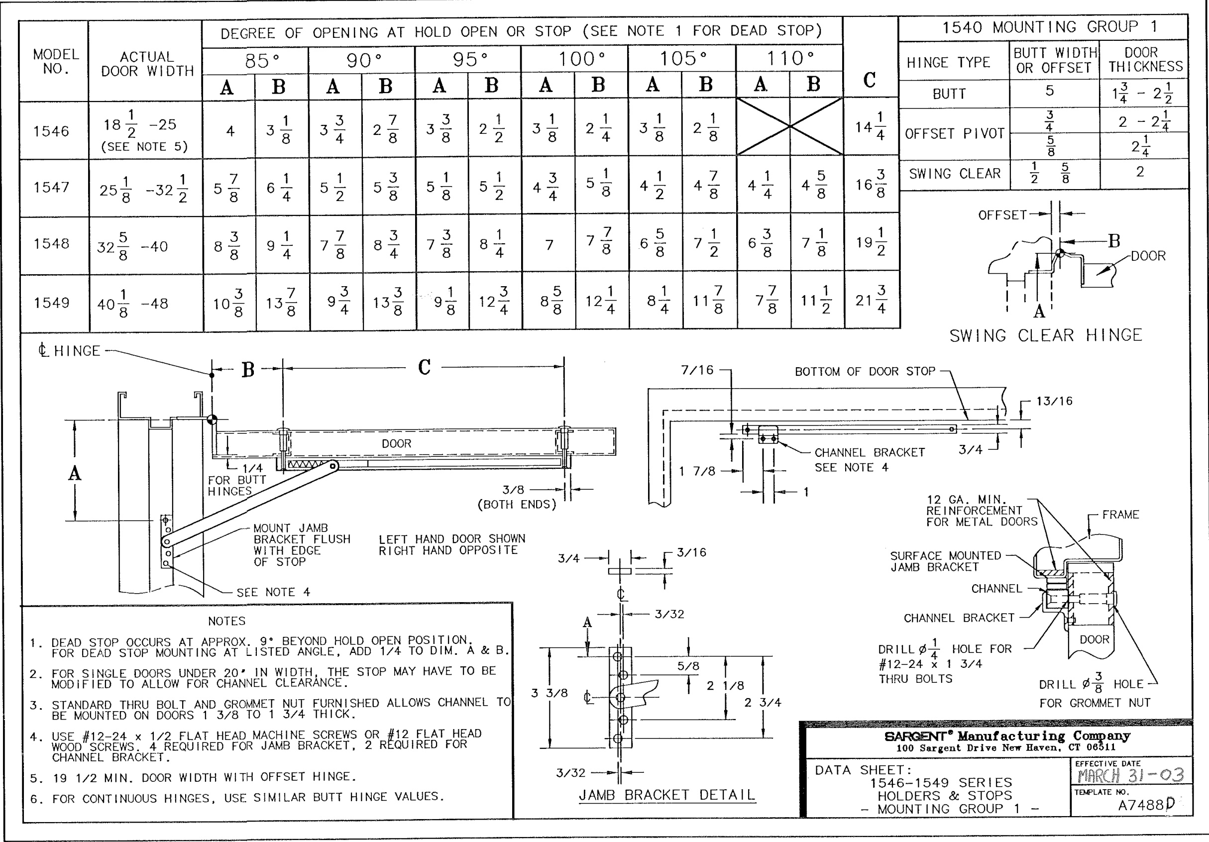 1546, 1547, 1548, 1549 Series Holders & Stops (Mounting Group 1) diagram on page 1