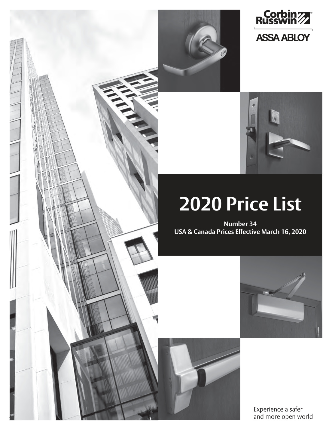 First page of 2020 Corbin Russwin Price Book