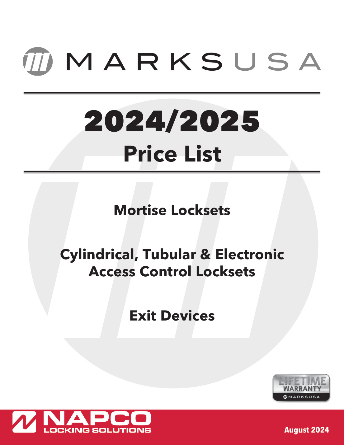 First page of Marks 2024-2025 Price Book