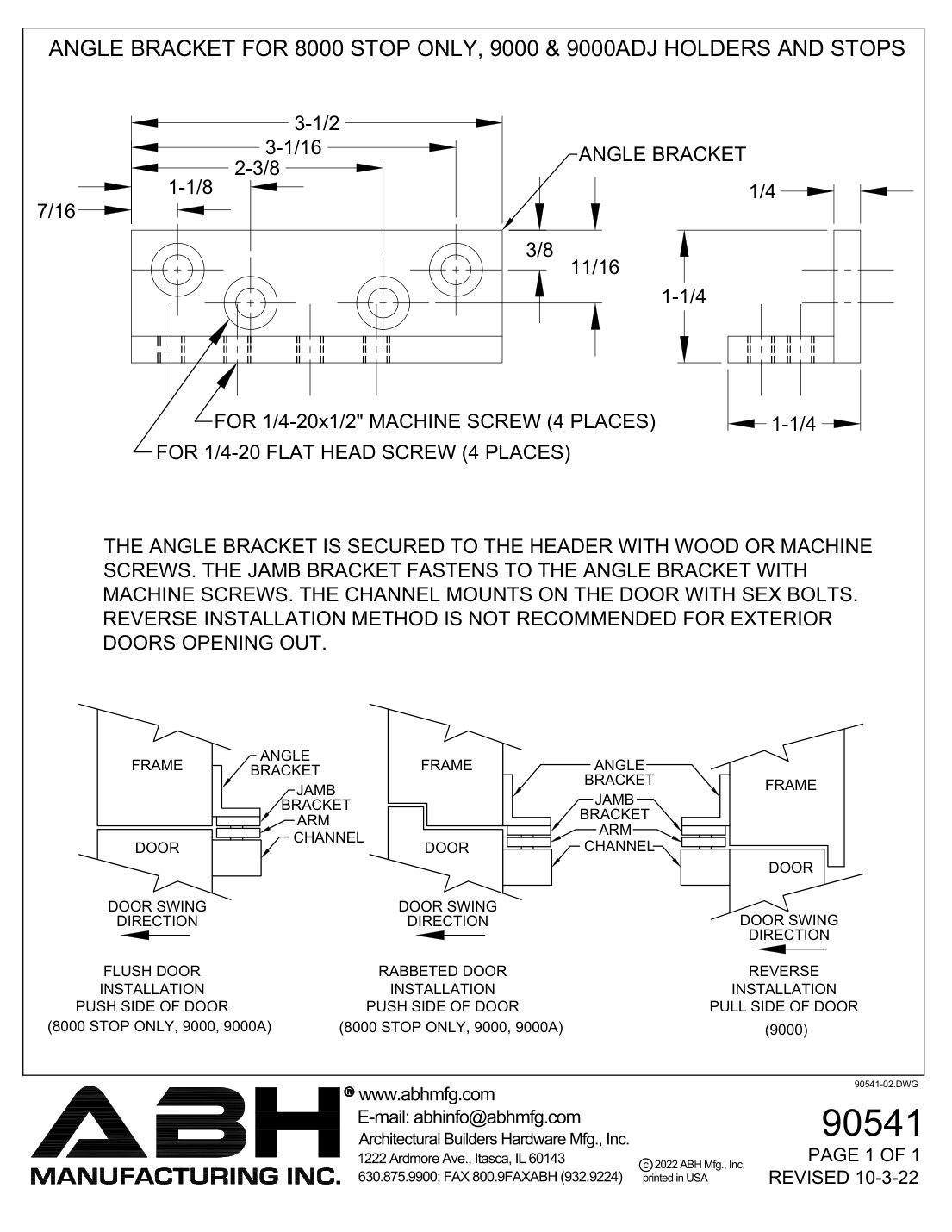First page of ABH 90541 Template 02 – Angle Jamb Bracket for 9000, 9000A & 8000 Series