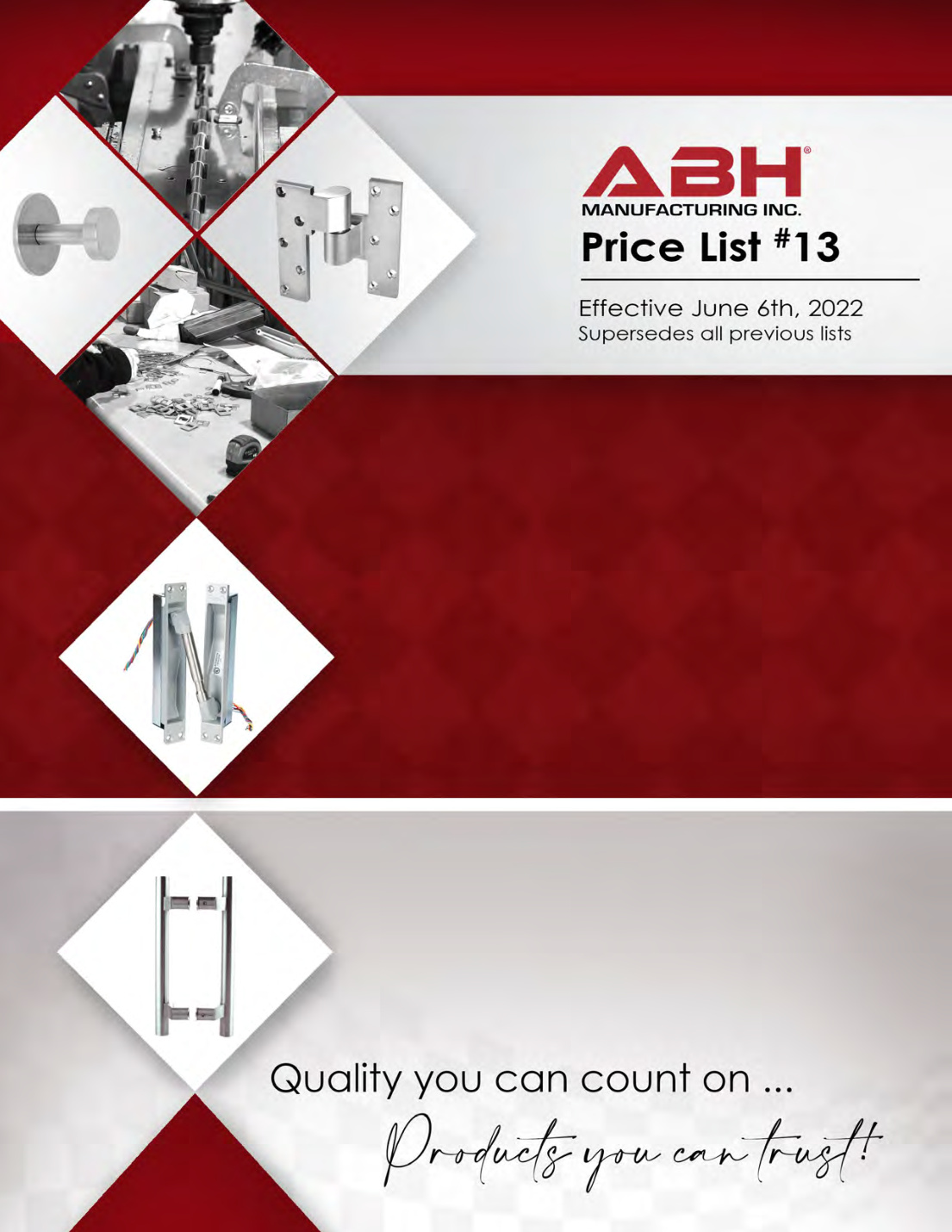 First page of ABH_pricebook_june_2022
