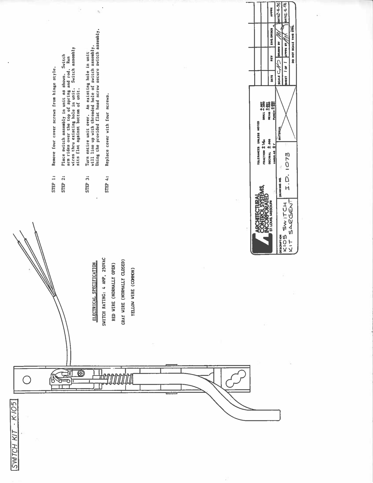 ACSI Electric Exit Device K Switch Kit 105 – 1500 Series diagram on page 1