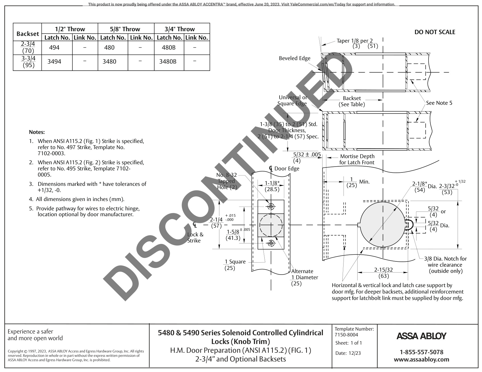 ASSA ABLOY ACCENTRA 5400 Series Cylindrical Locks 80 and 90 (Solenoid Controlled) Functions 2-3, 4 and Optional …_7150-8004 d