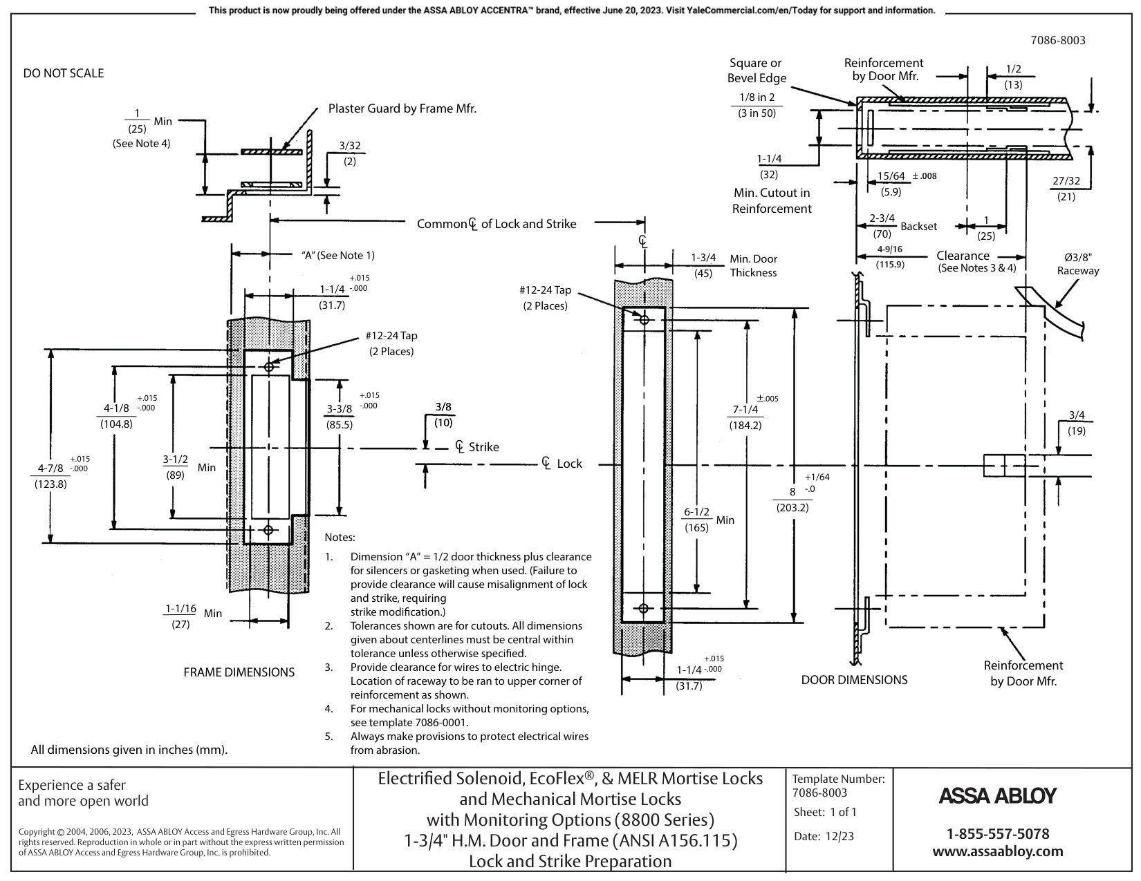 ASSA ABLOY ACCENTRA 8800 Series Electrified Solenoid, EcoFlex, MELR and Mechanical Mortise Locks with Monitoring…_7086-8003 d
