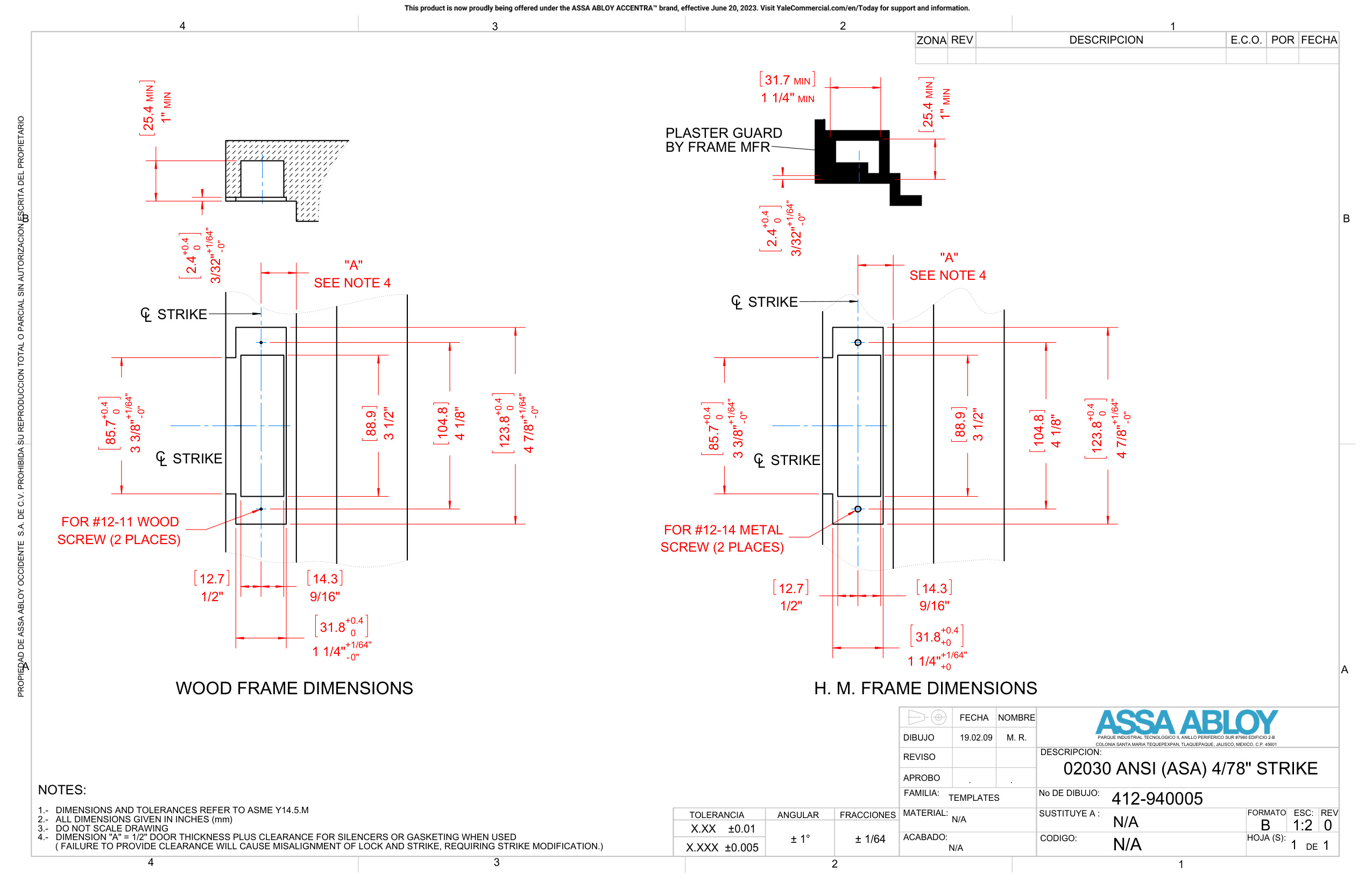 ASSA ABLOY ACCENTRA ANSI Strike 4-7, 8 Template_412-940005 diagram on page 1