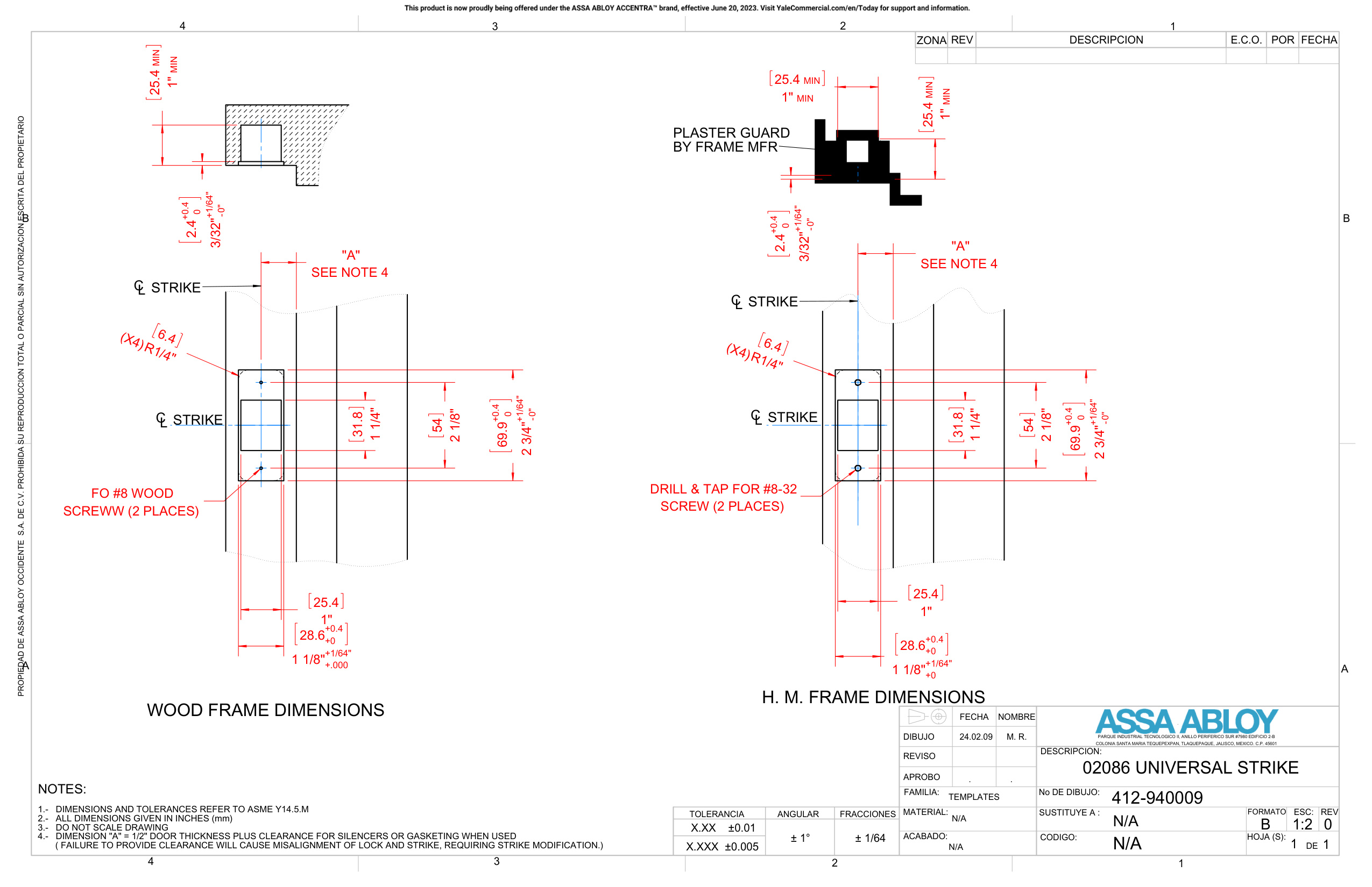 ASSA ABLOY ACCENTRA Universal Deadbolt Strike, 2-3, 4 x 1-1, 8 Template_412-940009 diagram on page 1