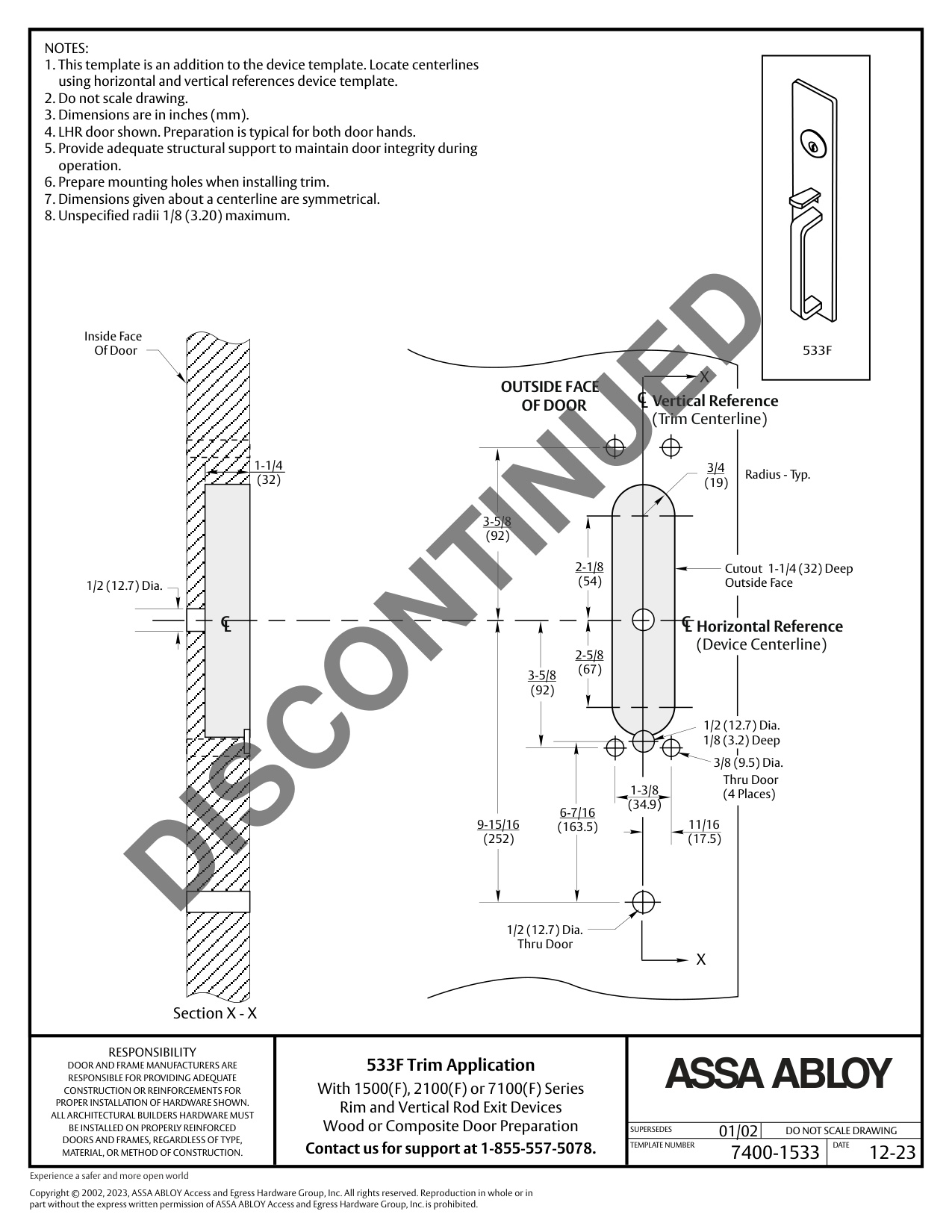 ASSA ABLOY ACCENTRA_533F Trim_1500-2100-7100(F) Rim_VR_Exit_templ_7400-1533 diagram on page 1