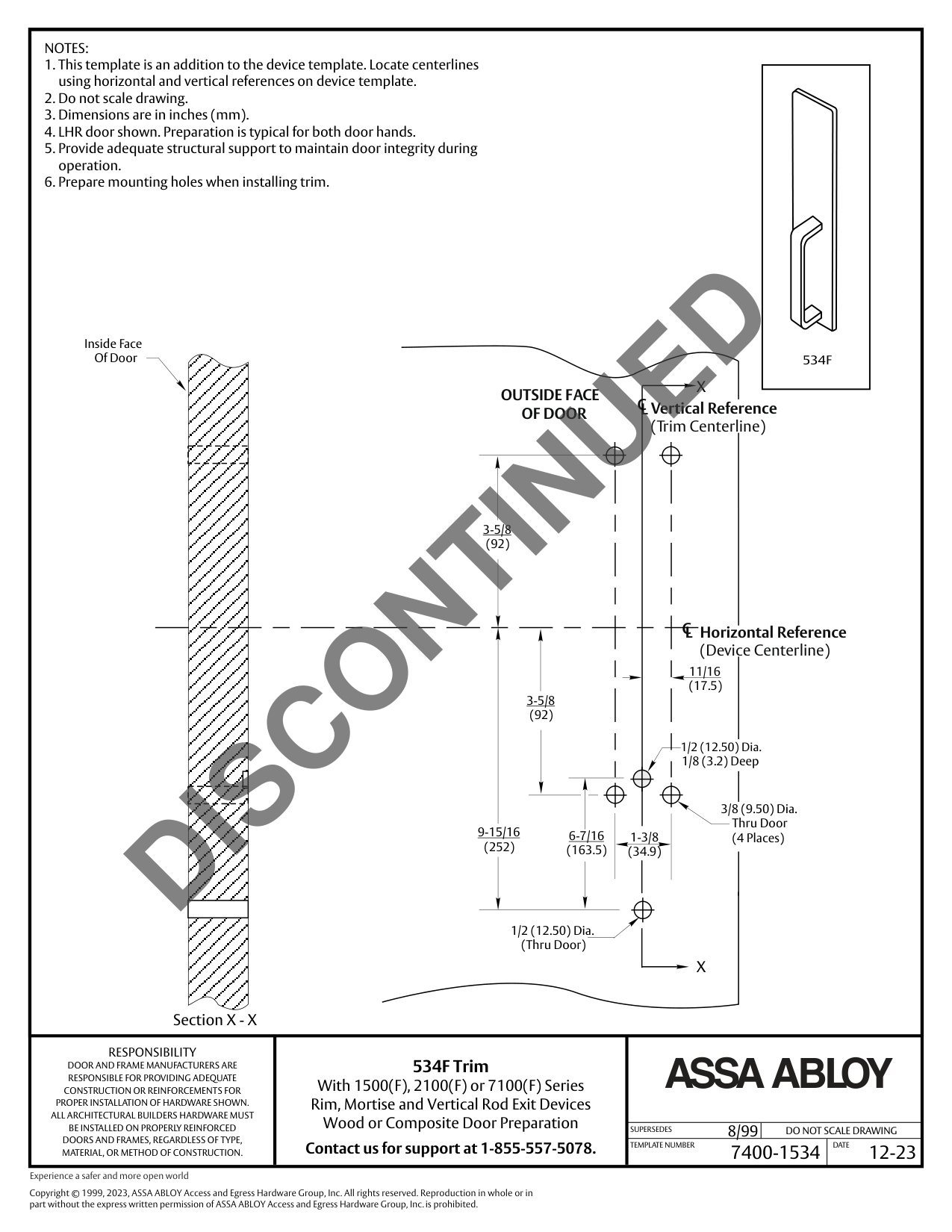 ASSA ABLOY ACCENTRA_534F Trim_1500-2100-7100(F) Rim_VR_Exit_templ_7400-1534 diagram on page 1