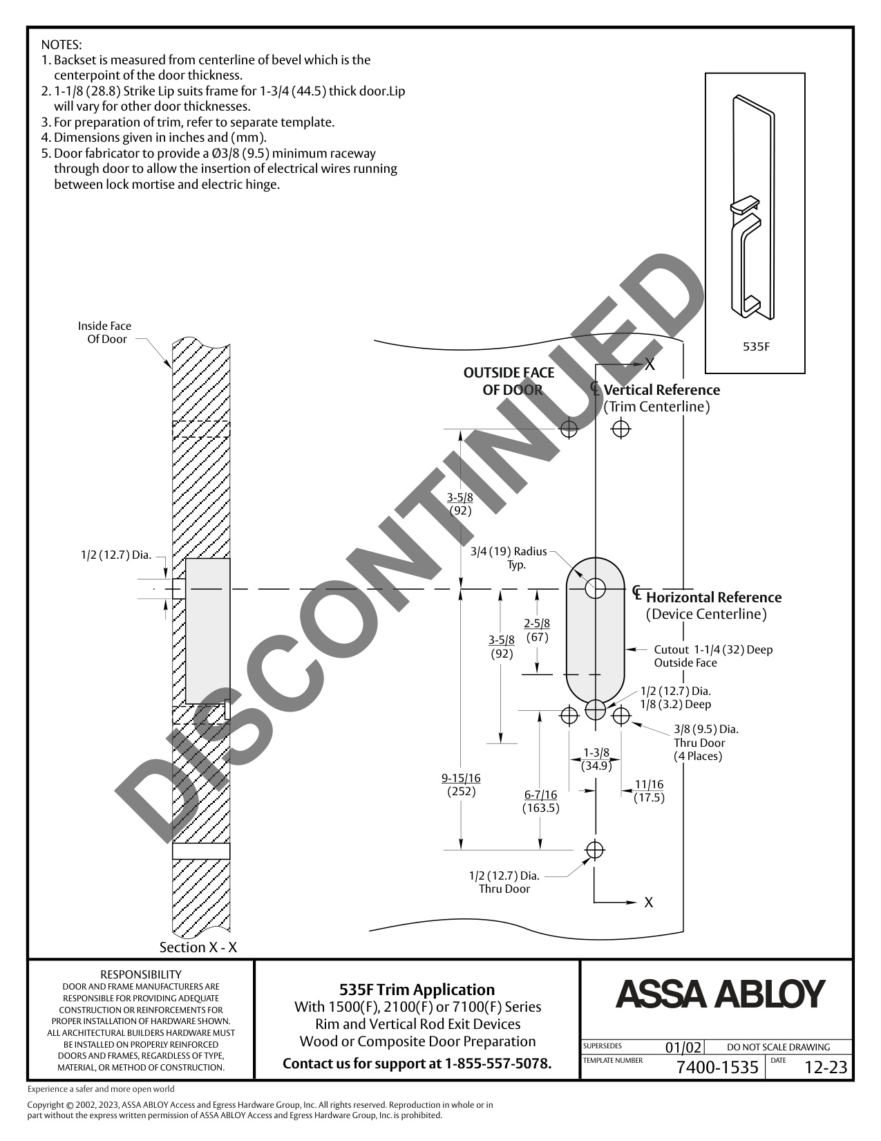 ASSA ABLOY ACCENTRA_535F Trim_1500-2100-7100(F) Rim_VR_Exit_templ_7400-1535 diagram on page 1