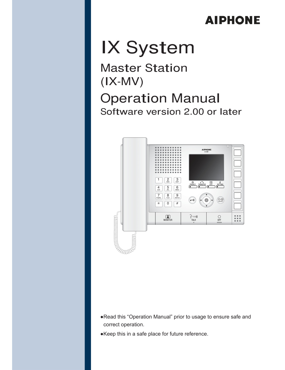 First page of Aiphone IX-MV Master Station Operation Manual