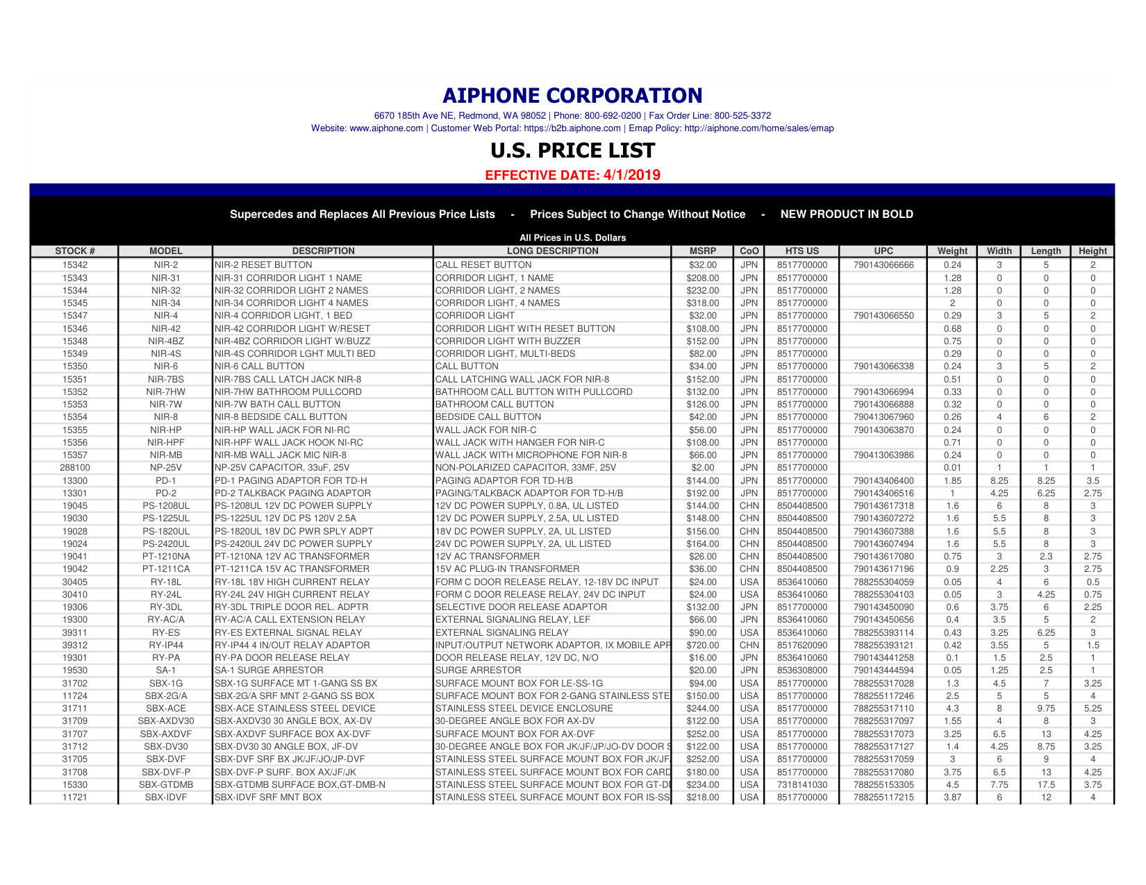 Aiphone-US-Price-List-2019 diagram on page 9