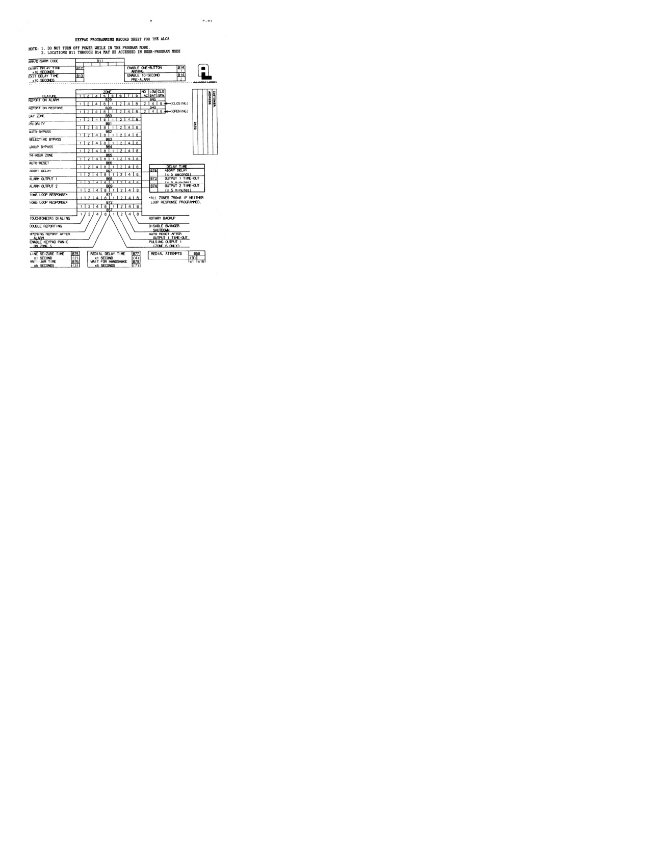 Alarm Lock ALC-8 Programming Instructions diagram on page 1