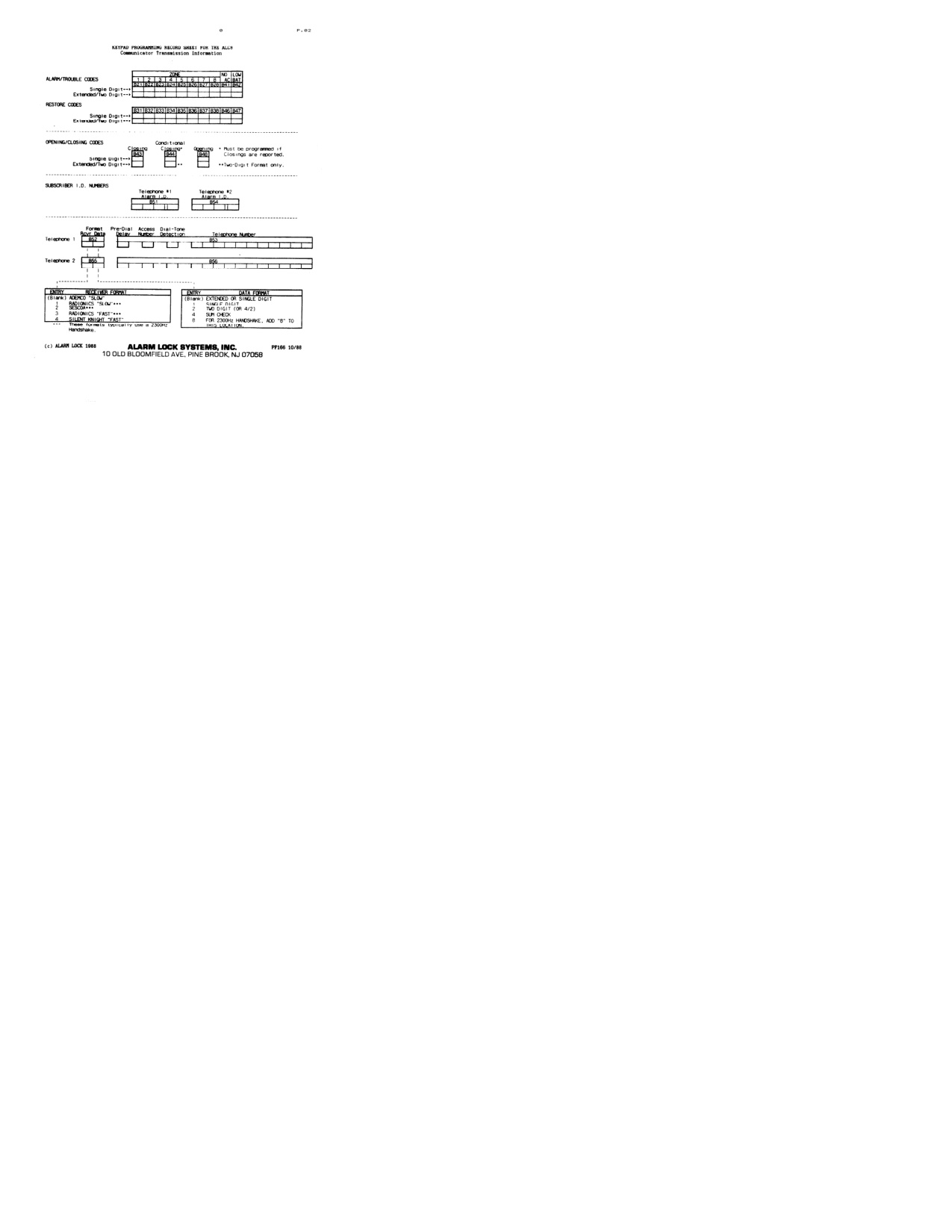 Alarm Lock ALC-8 Programming Instructions diagram on page 2