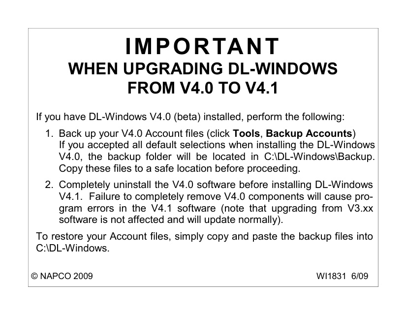 Alarm Lock DL-Windows 4.1 Upgrade Notice diagram on page 1