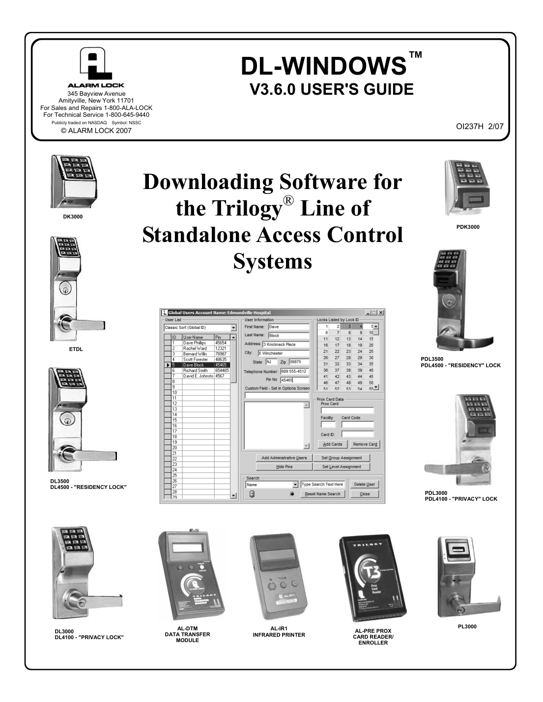 First page of Alarm Lock DL-Windows V3.6.0 User Guide