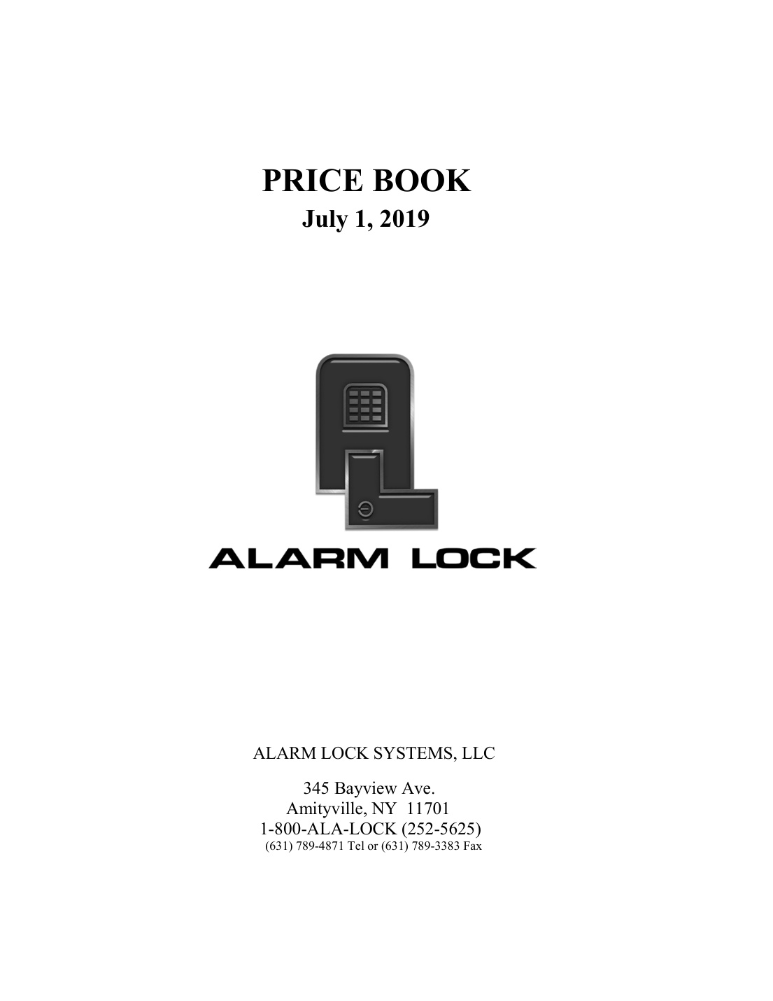 First page of Alarm Lock July 1 2019 Price Book_ALA132B.1