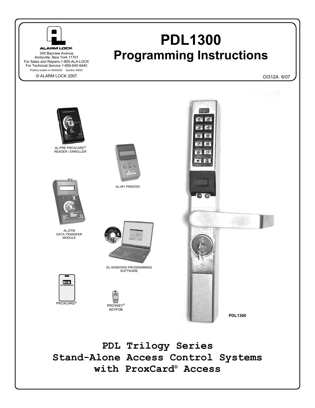 First page of Alarm Lock PDL1300 Programming Instructions (1)