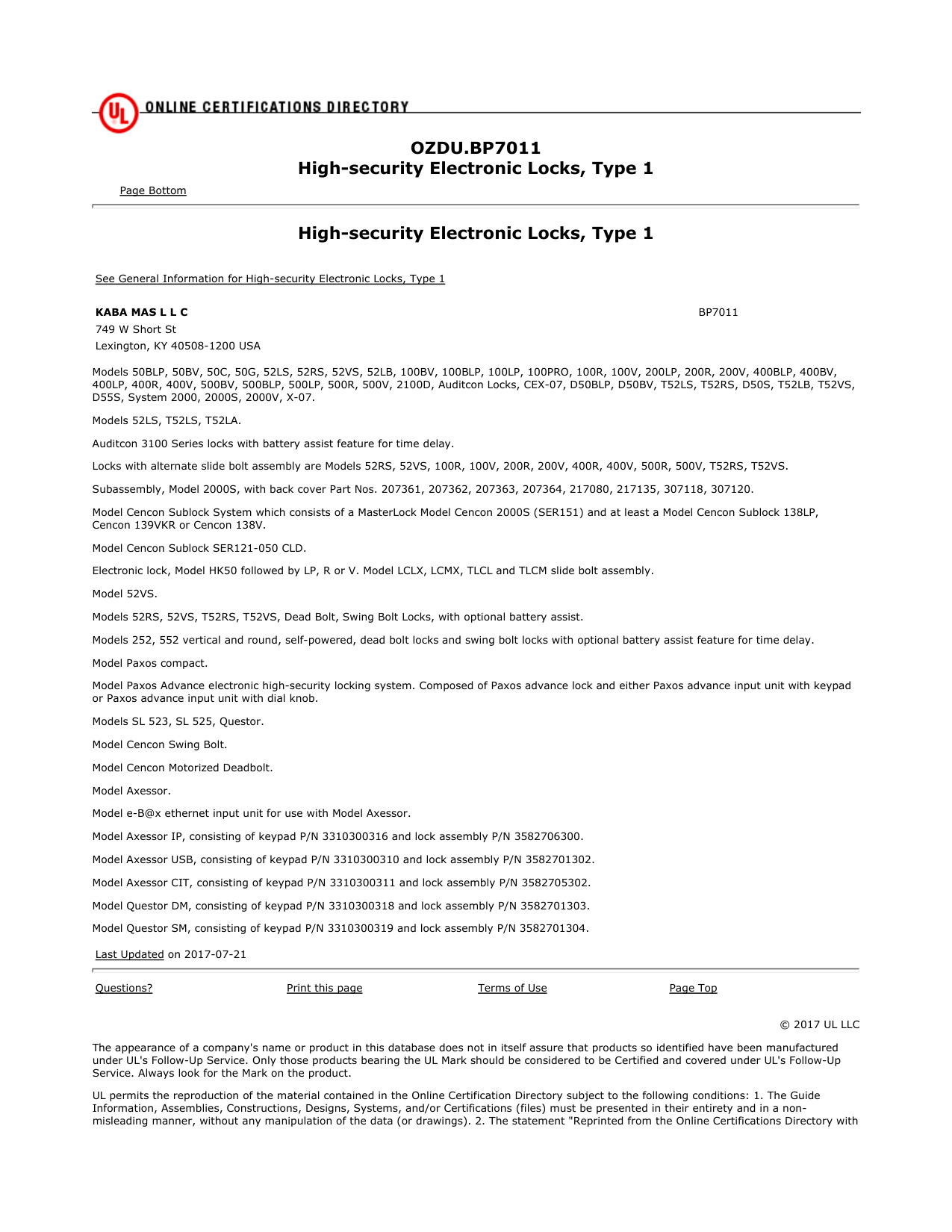 Auditcon 2 – UL Certification diagram on page 1