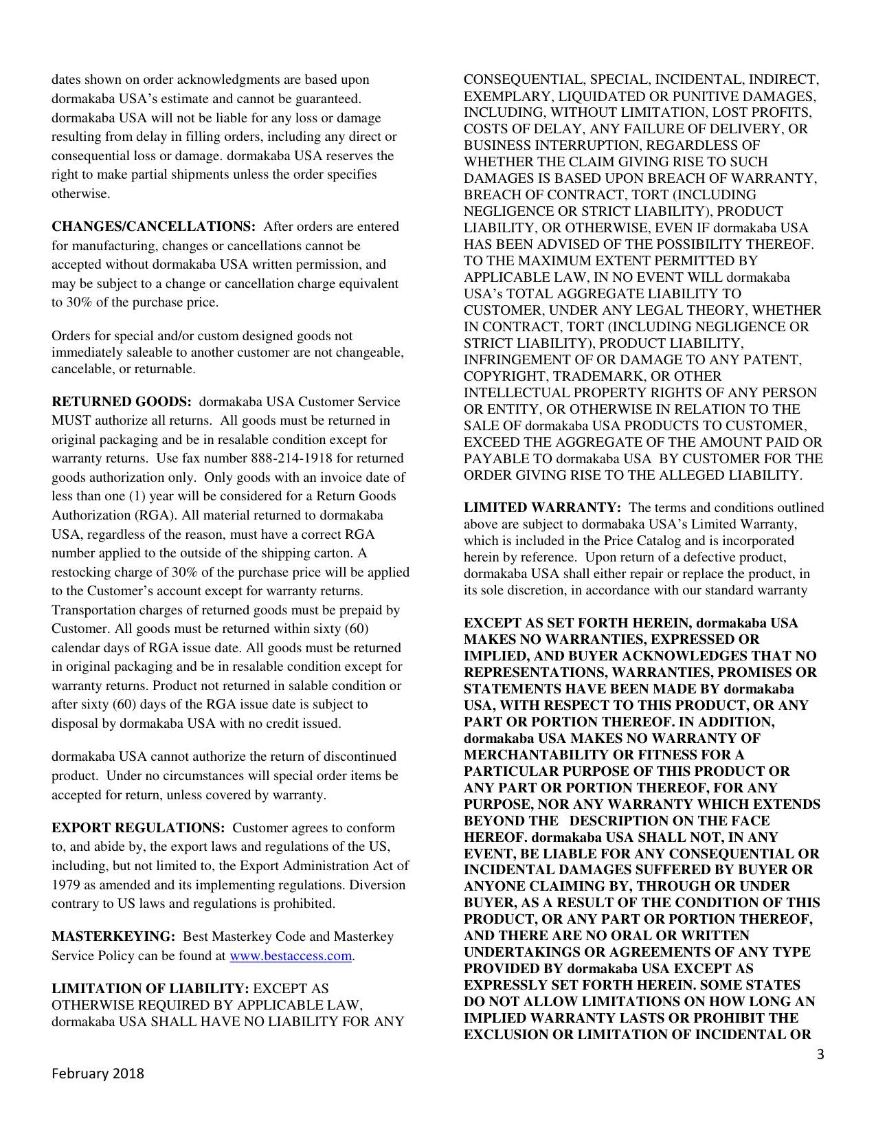 BEST Terms and Conditions of Sale diagram on page 3
