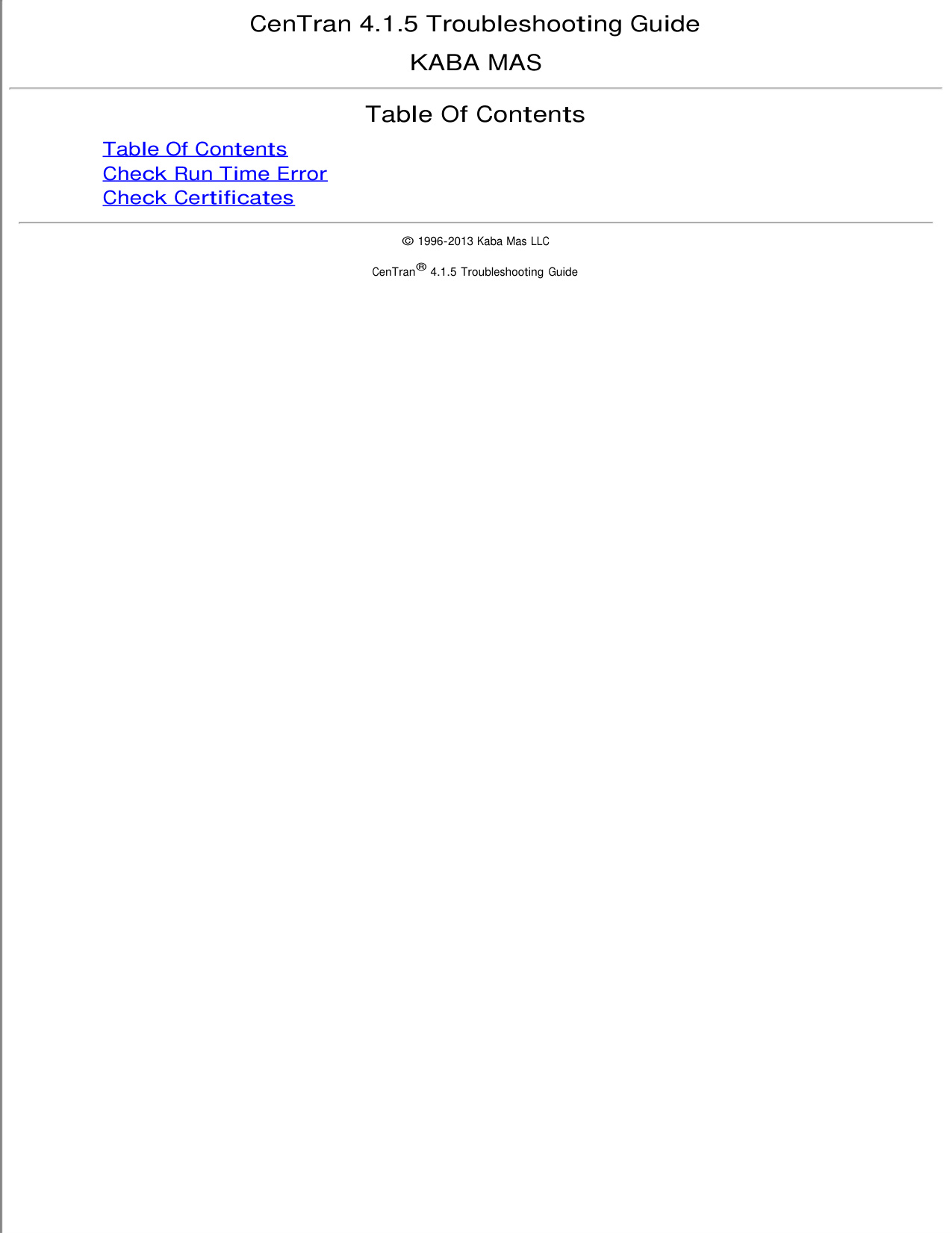 CenTran 4.1.5 Troubleshooting Guide diagram on page 1