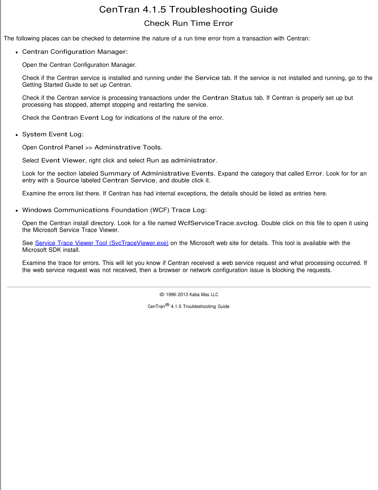 CenTran 4.1.5 Troubleshooting Guide diagram on page 2