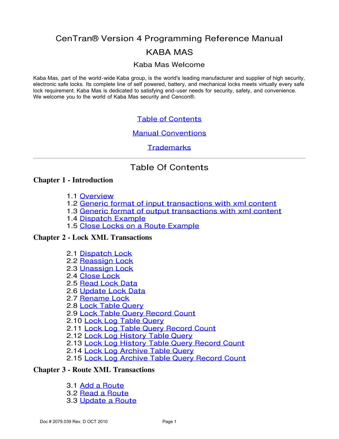 First page of CenTran® Version 4 Programming Reference Manual