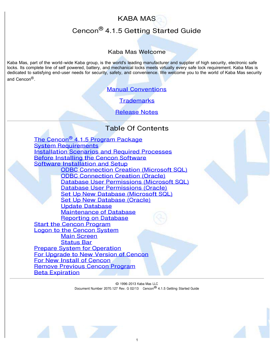 First page of Cencon 4.1.5 Getting Started Guide