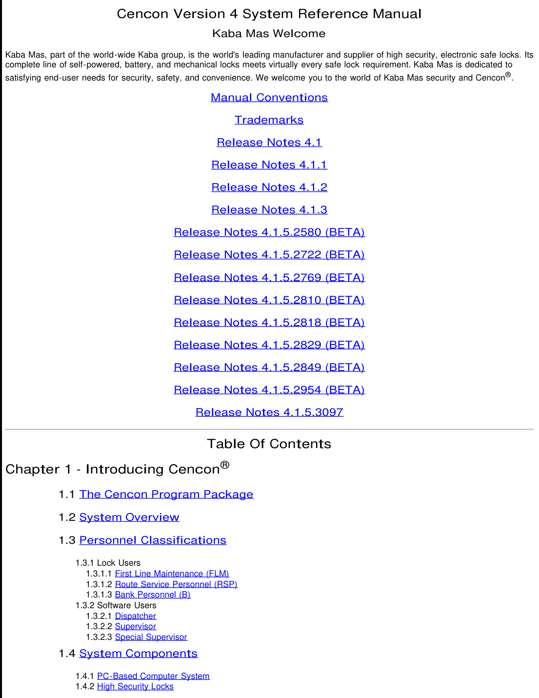 First page of Cencon Version 4 System Reference Manual
