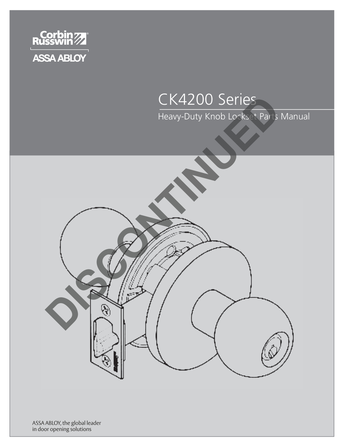 First page of Corbin Russwin CK4200 Series Knob Lockset Parts Manual_45243