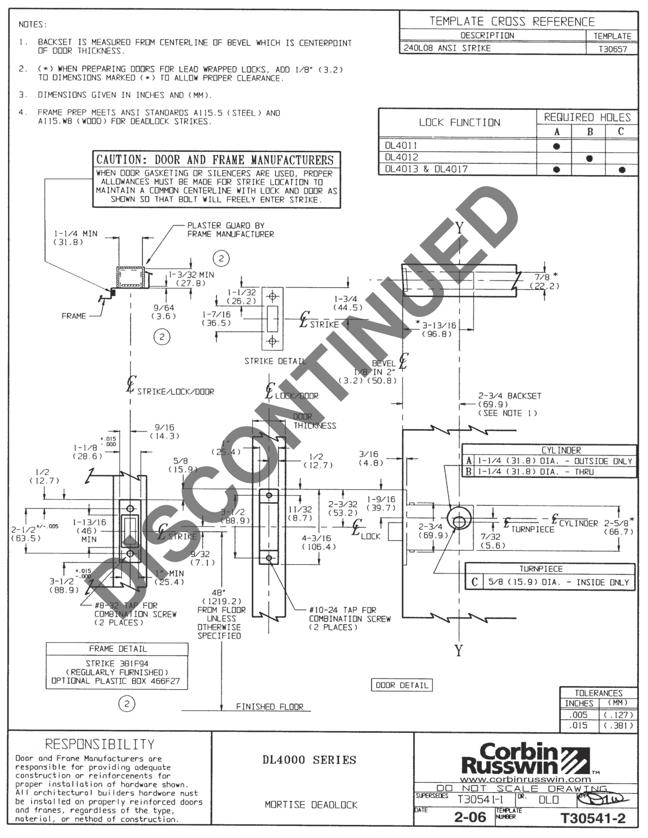 Corbin Russwin DL4000 Series Template_T30541-2 diagram on page 1