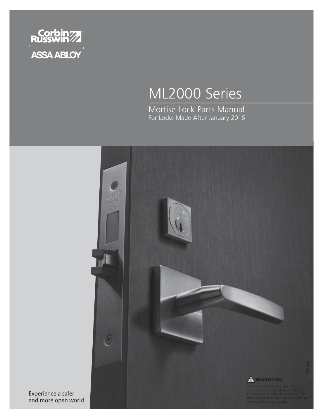 First page of Corbin Russwin ML2000 Series Mortise Lock Parts Manual (For Locks Made After January 2016)_45556