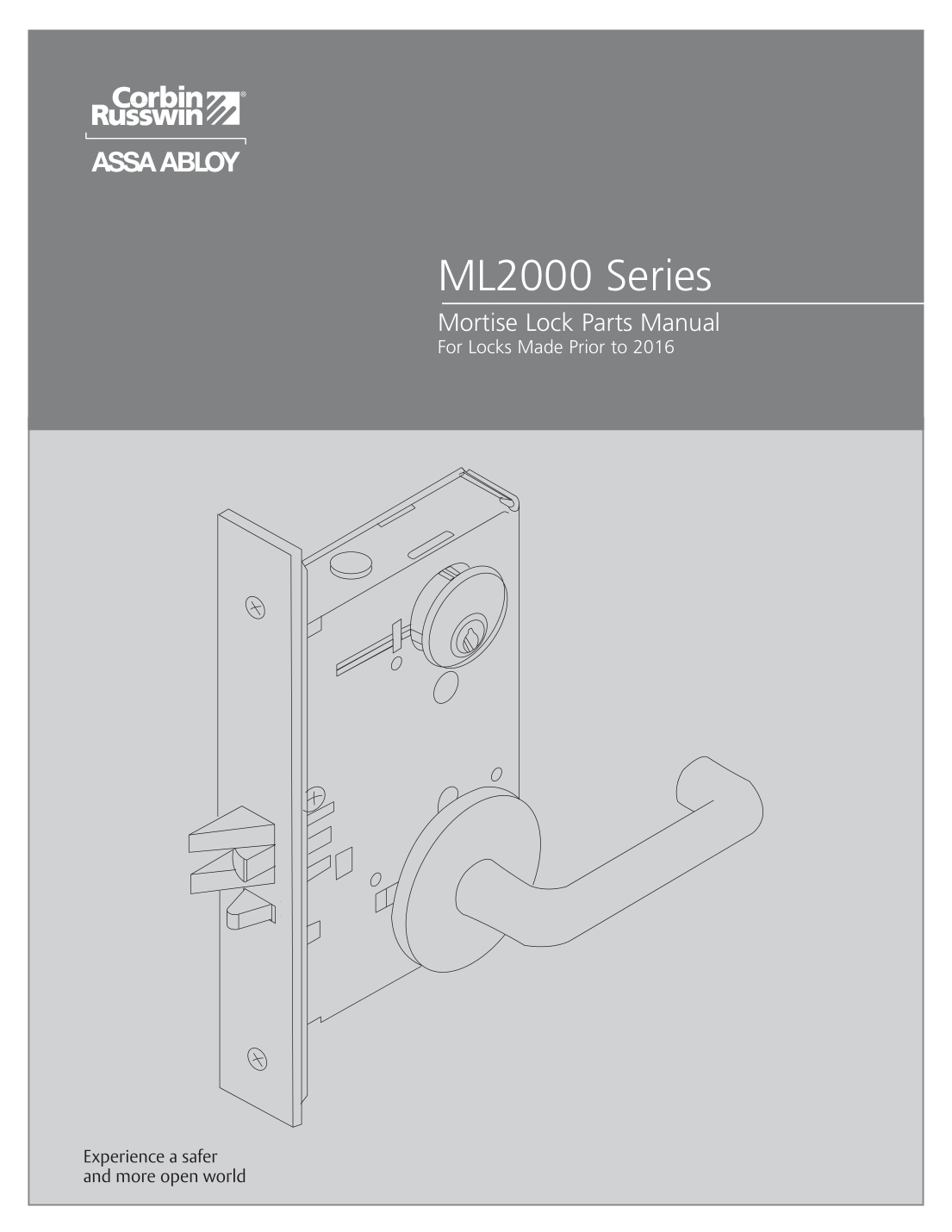 First page of Corbin Russwin ML2000 Series Mortise Lock Parts Manual (Locks Prior to 2016)_45305