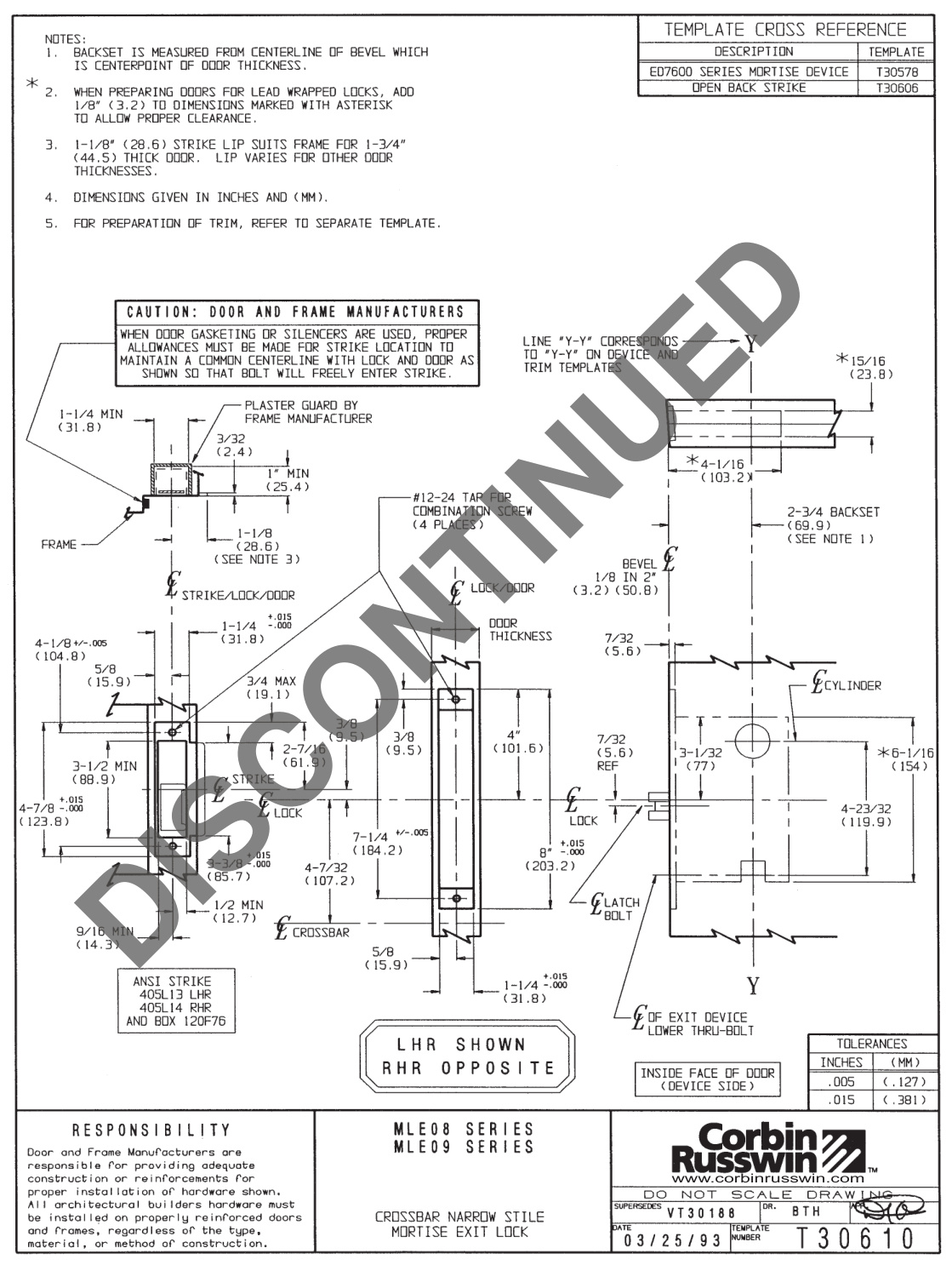 Corbin Russwin MLE08 and MLE09 Series Template_T30610 diagram on page 1