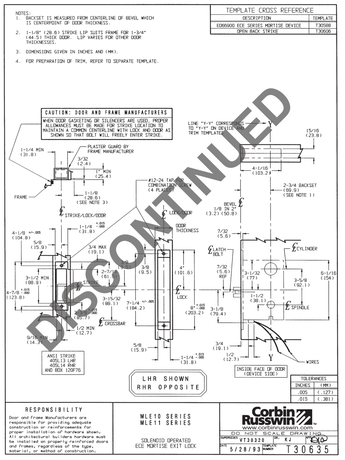 Corbin Russwin MLE10 and MLE11 Series Template_T30635 diagram on page 1