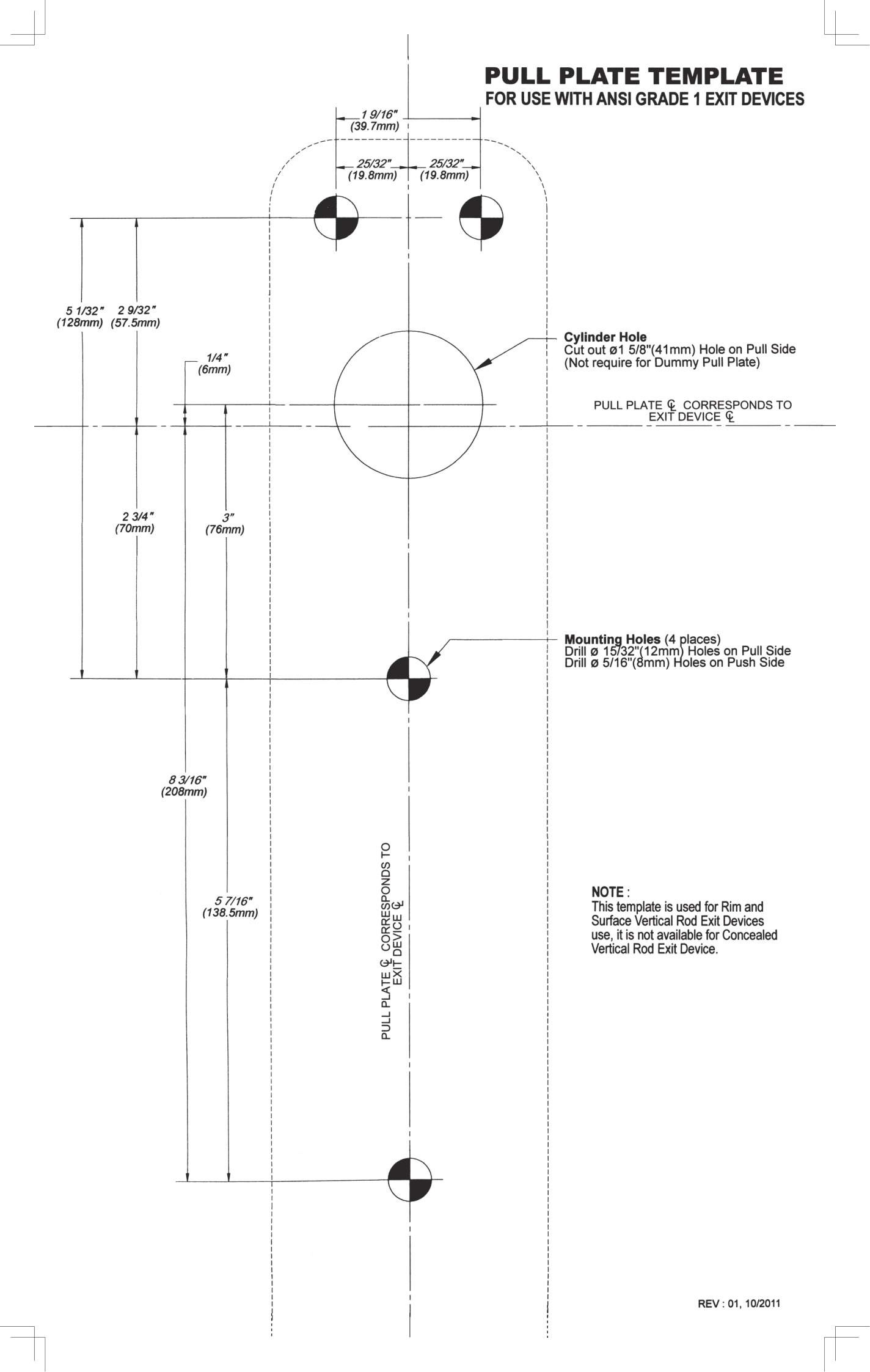 Dexter ED1000T Pull Plate Wide Stile Trim Template 111058 Installation Instructions diagram on page 1