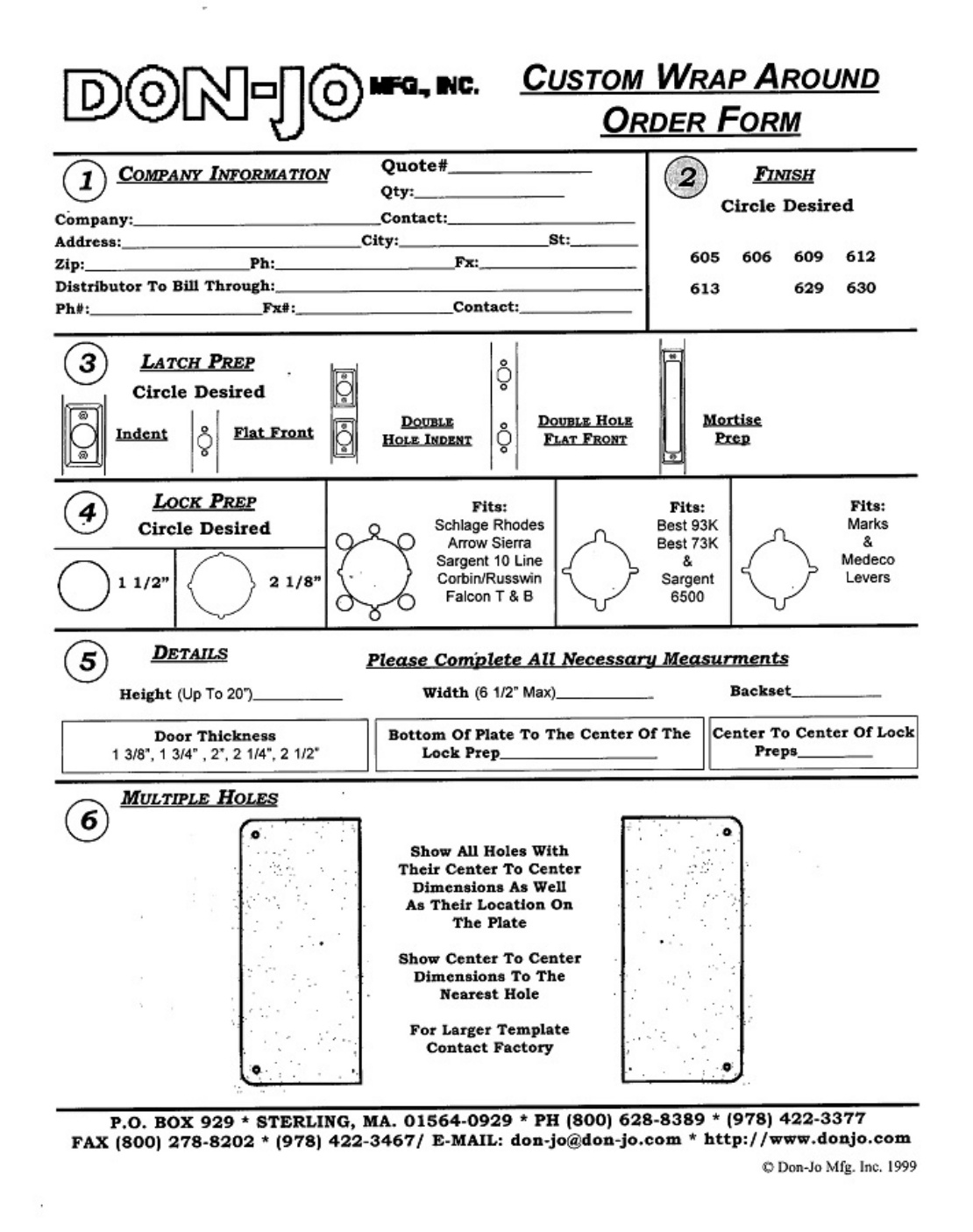 Don-Jo Architectural Hardware & Accessories Custom Wrap Around Order Form diagram on page 1