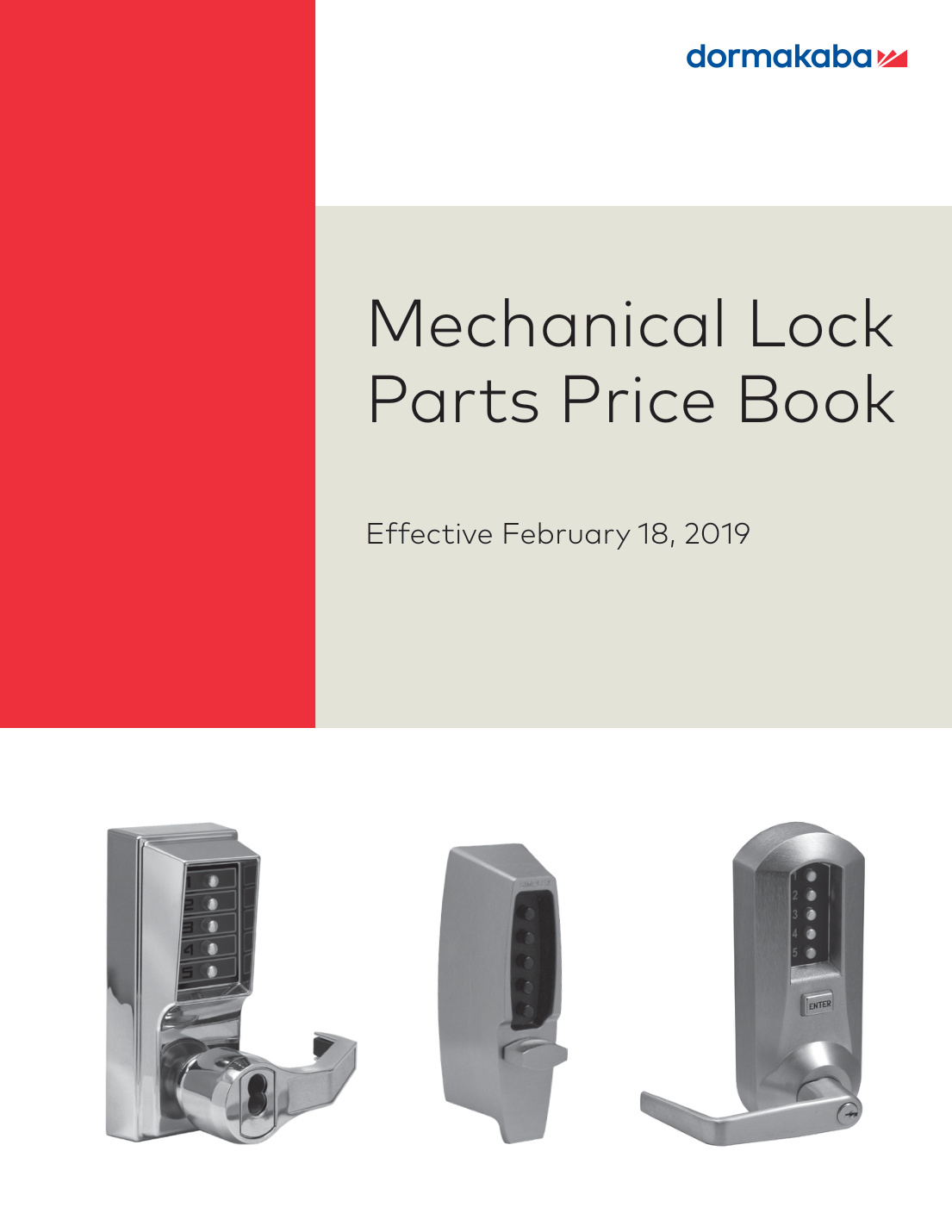 First page of Dorma Kaba Mechanical Lock Parts Price Book