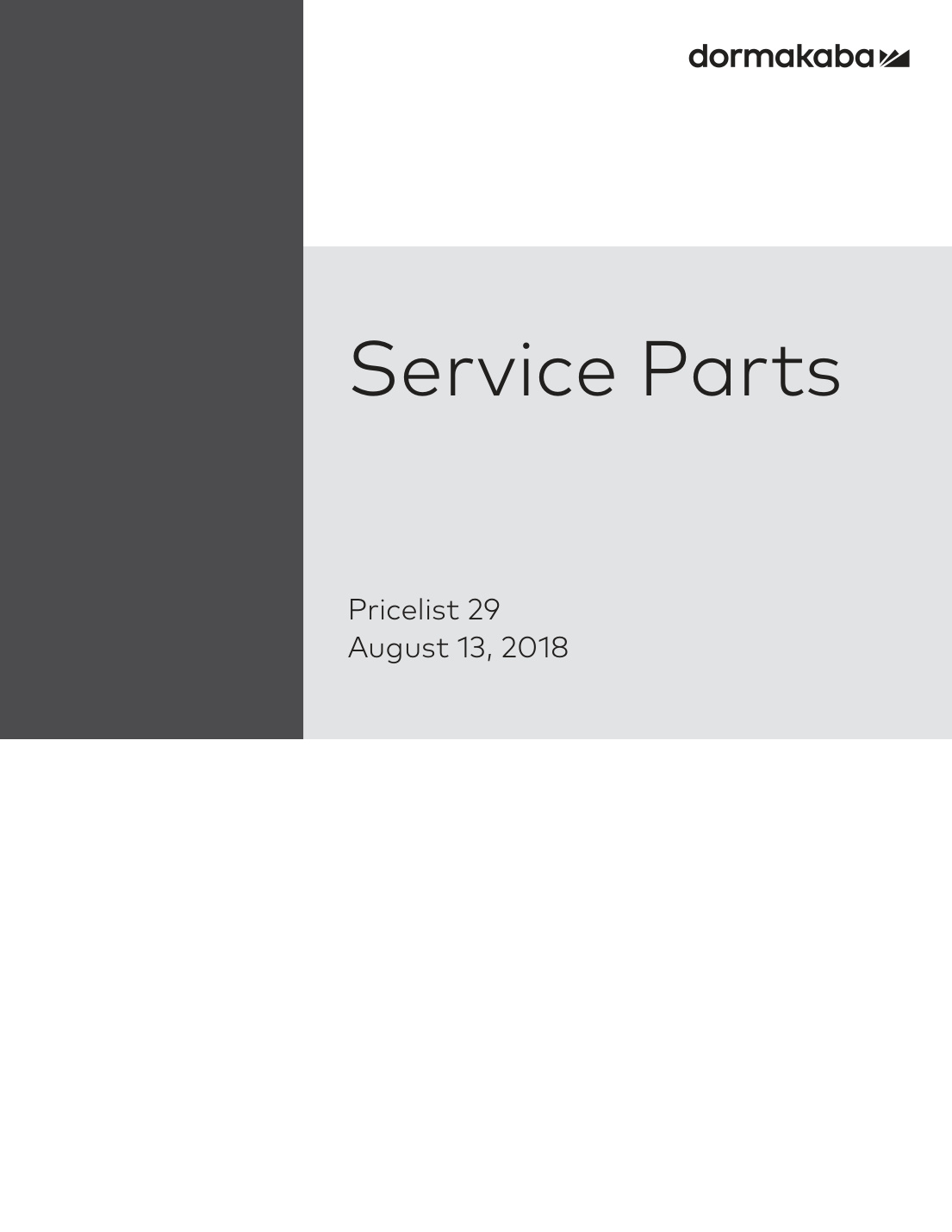 First page of DormaKABA_Service_Parts_2018-08-13_pl29_071318