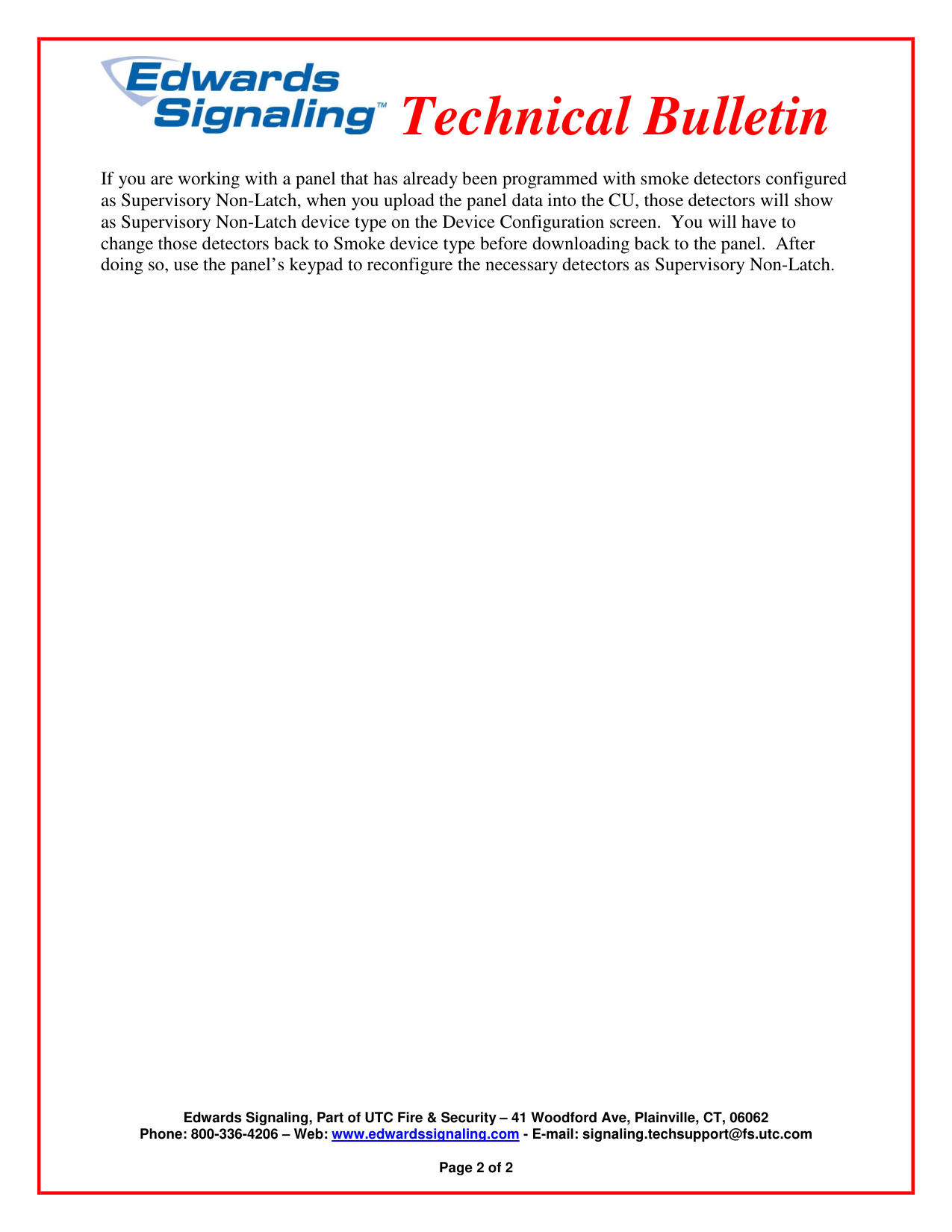 Edwards Signaling Tech Bulletin E-FSA Smoke Det Sup Non-Latch diagram on page 2