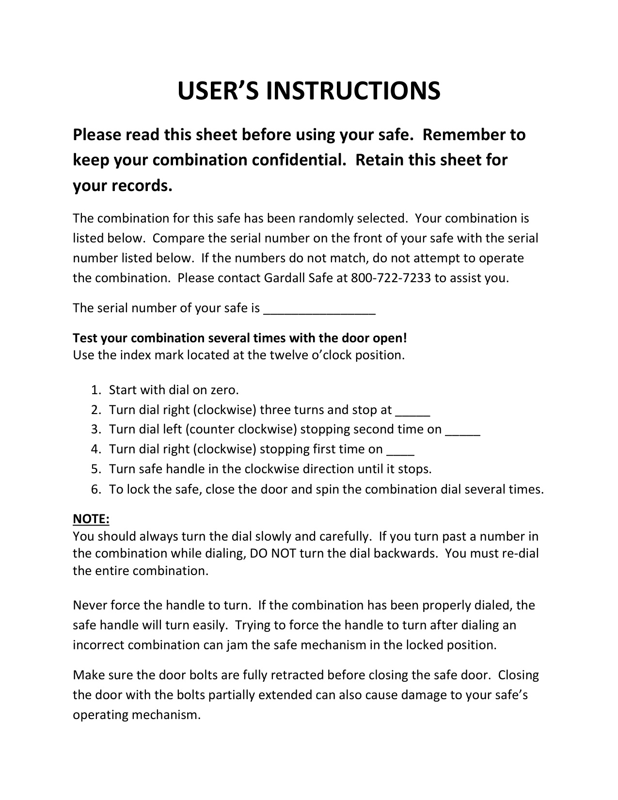Gardall GF5517 Dialing Instructions diagram on page 1