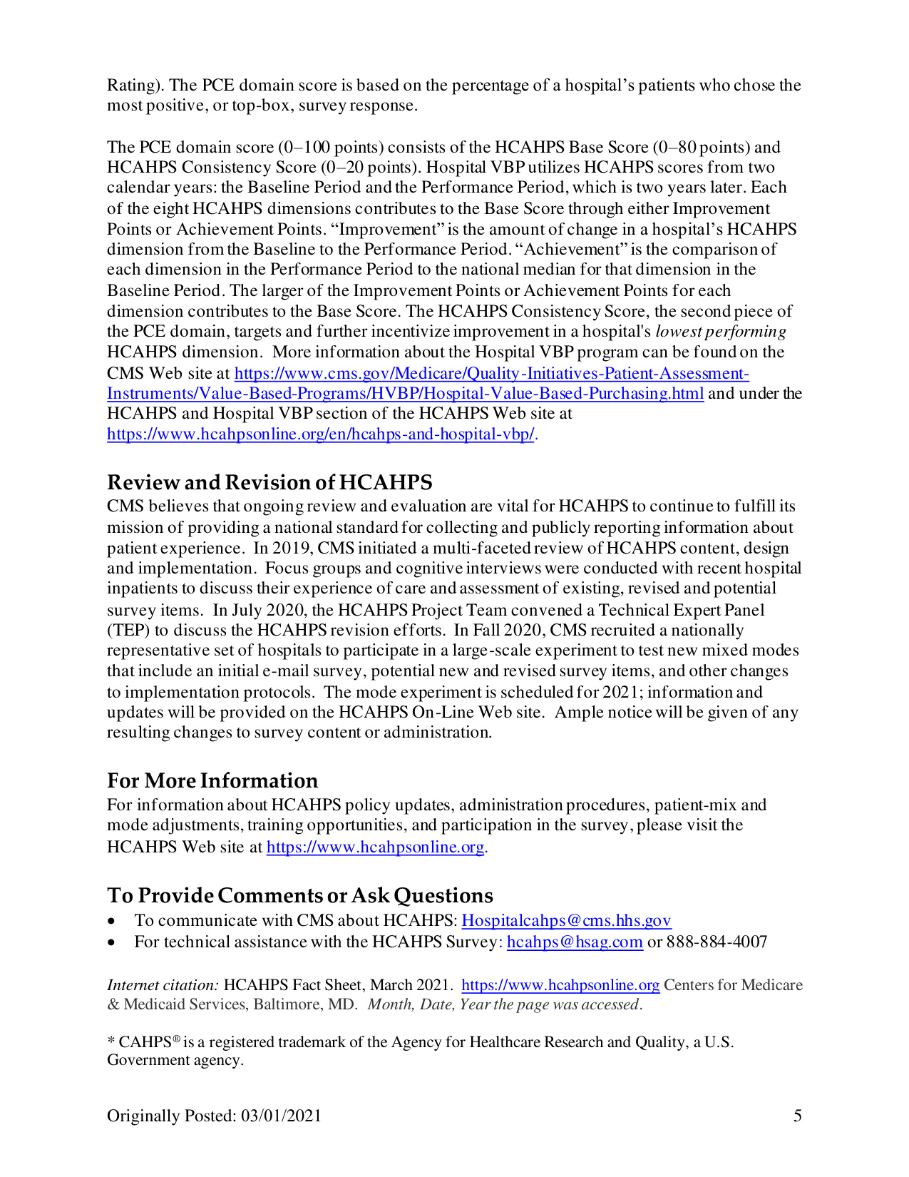 HCAHPS Survey Fact Sheet – How Can ABH save Hospitals money diagram on page 5