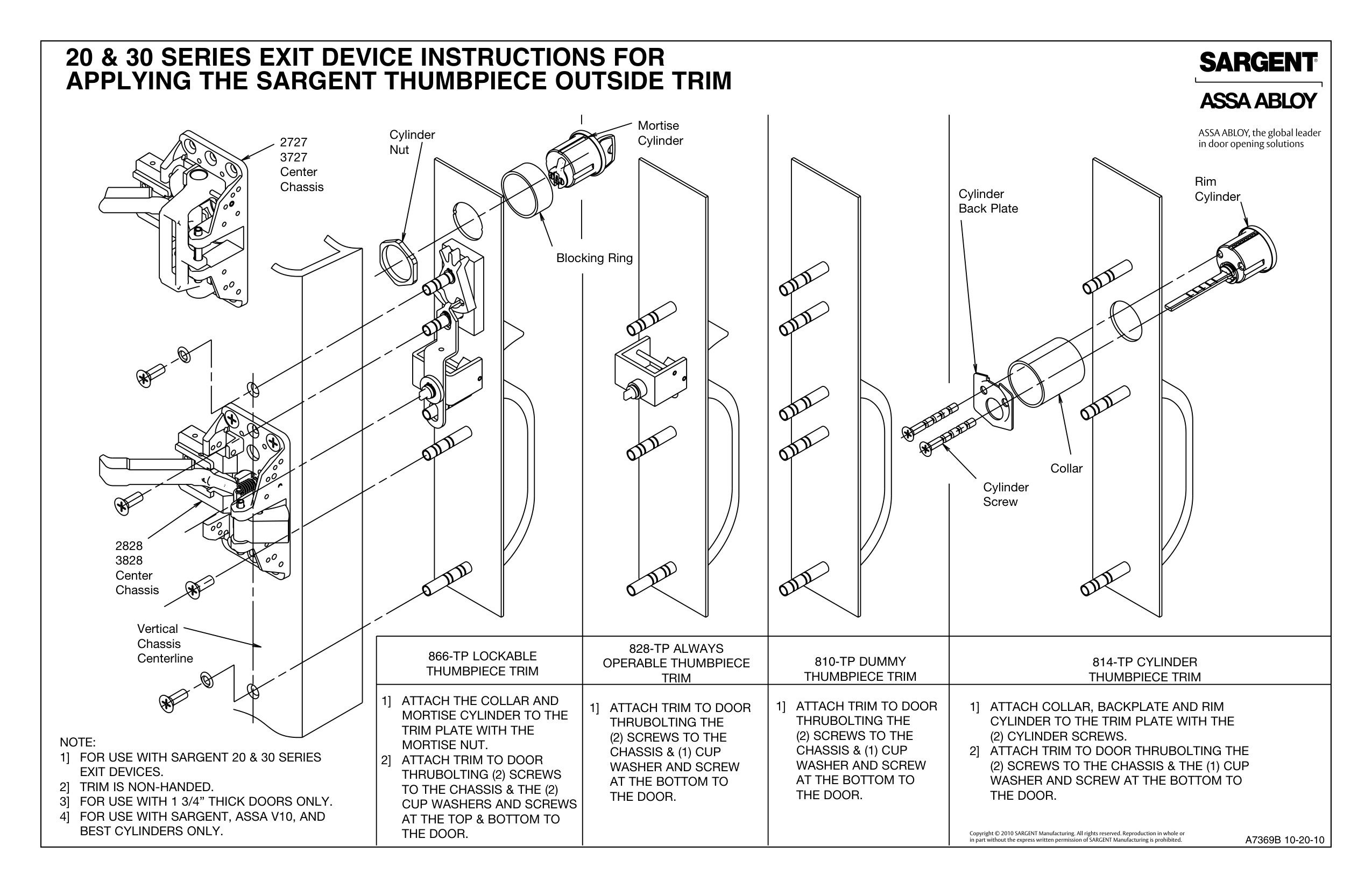 Installation Instructions for Applying Thumbpiece Outside Trim for 20 & 30 Series diagram on page 1