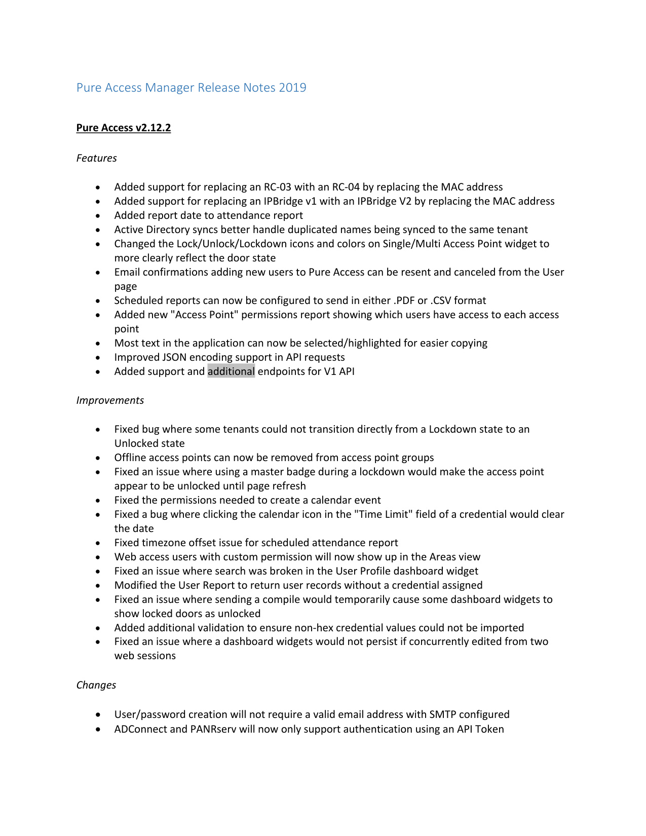 Isonas Pure Access Manager Release Notes 2019 diagram on page 1