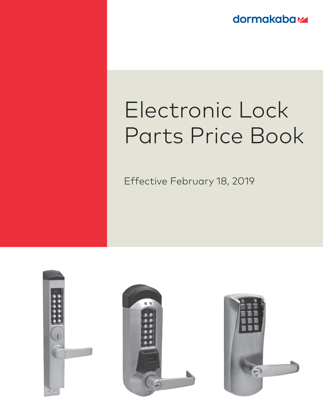 First page of Kaba_Electronic_Lock_Parts_Price_Book_2019