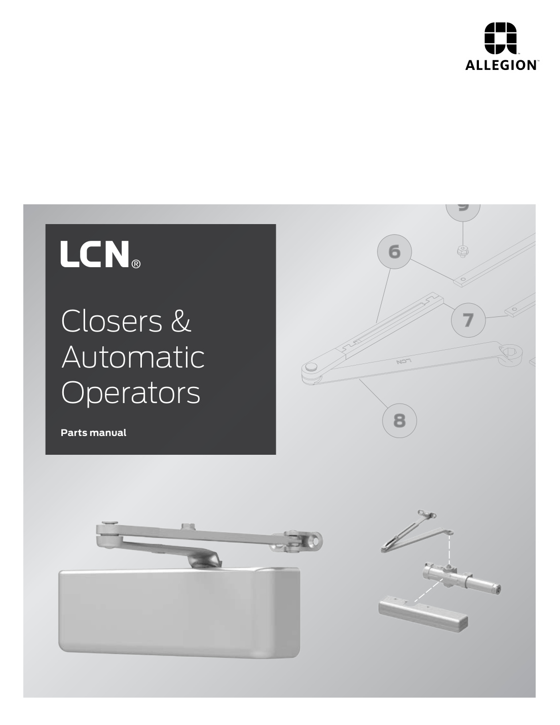 First page of LCN Closers and Auto Operators Parts Manual 110007