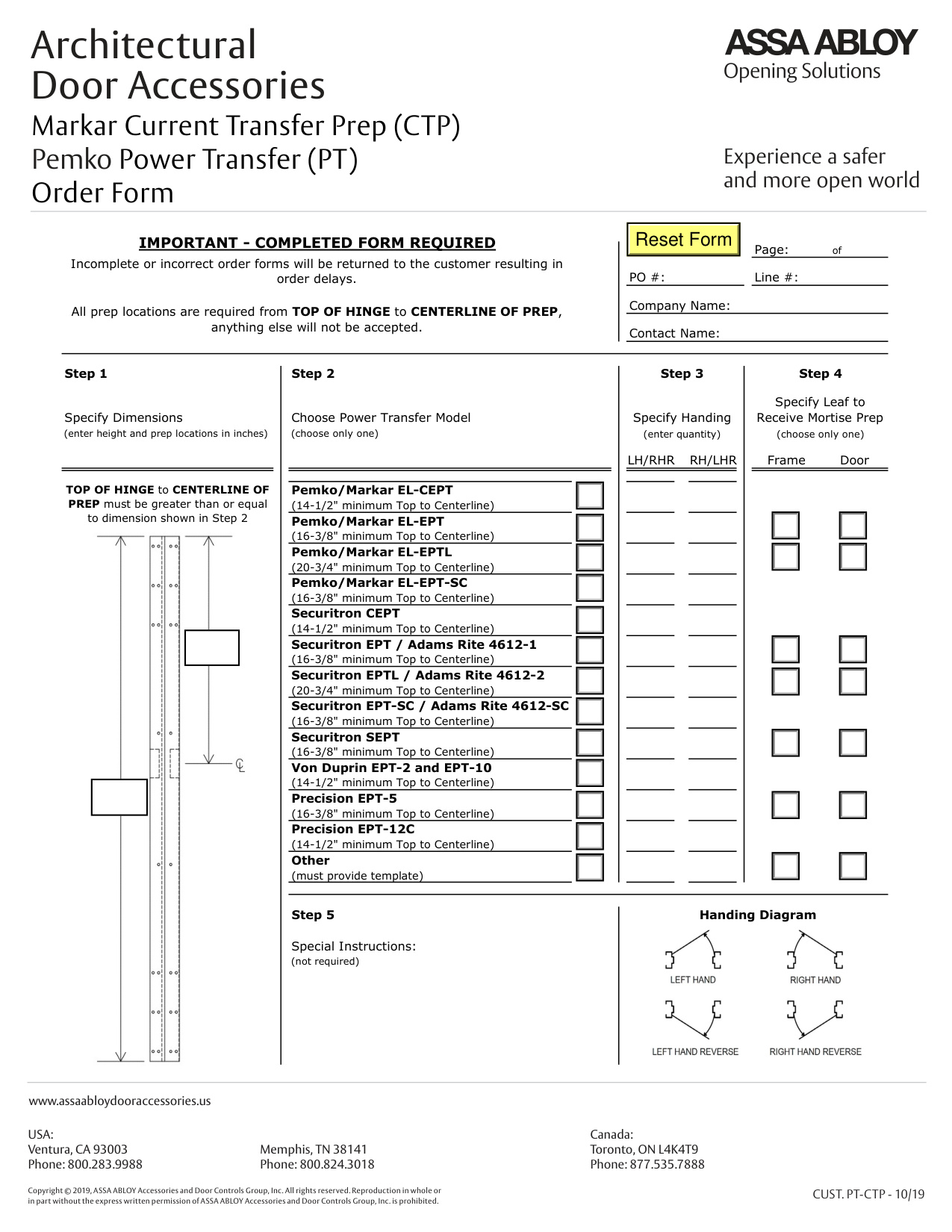 Markar Current Transfer Prep (CTP) Pemko Power Transfer (PT) Order Form diagram on page 1