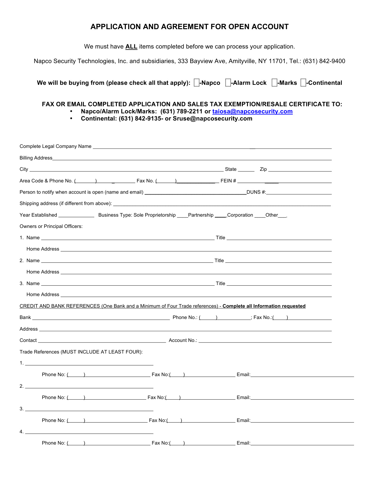 Marks USA Credit Application Form diagram on page 1