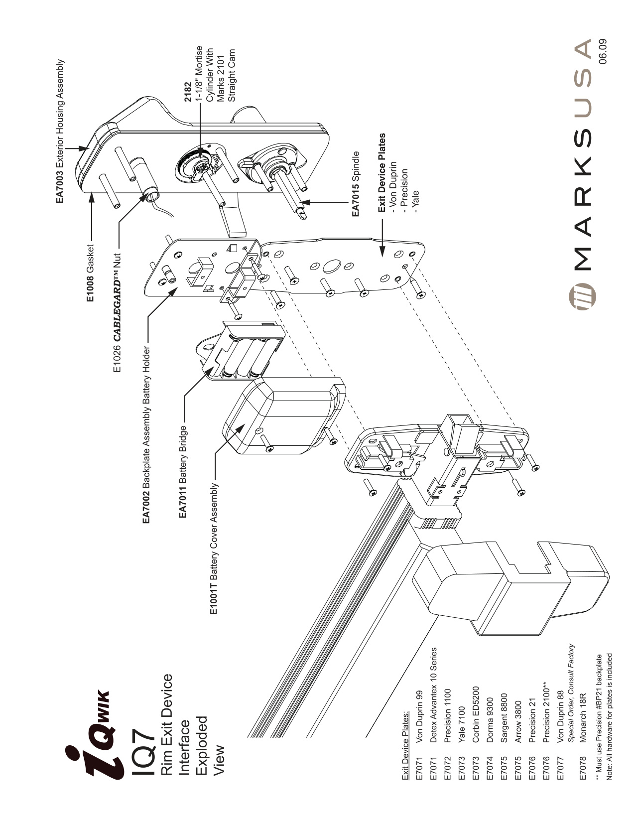 Marks USA IQ7 Rim Exit Device Interface Exploded View Illustrations diagram on page 1