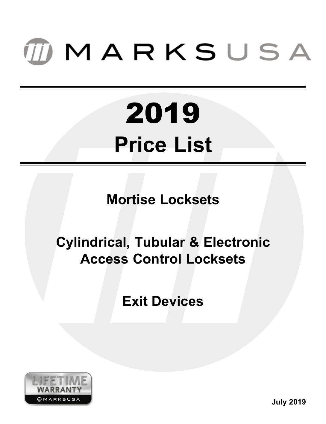 First page of Marks 2019 Price Book