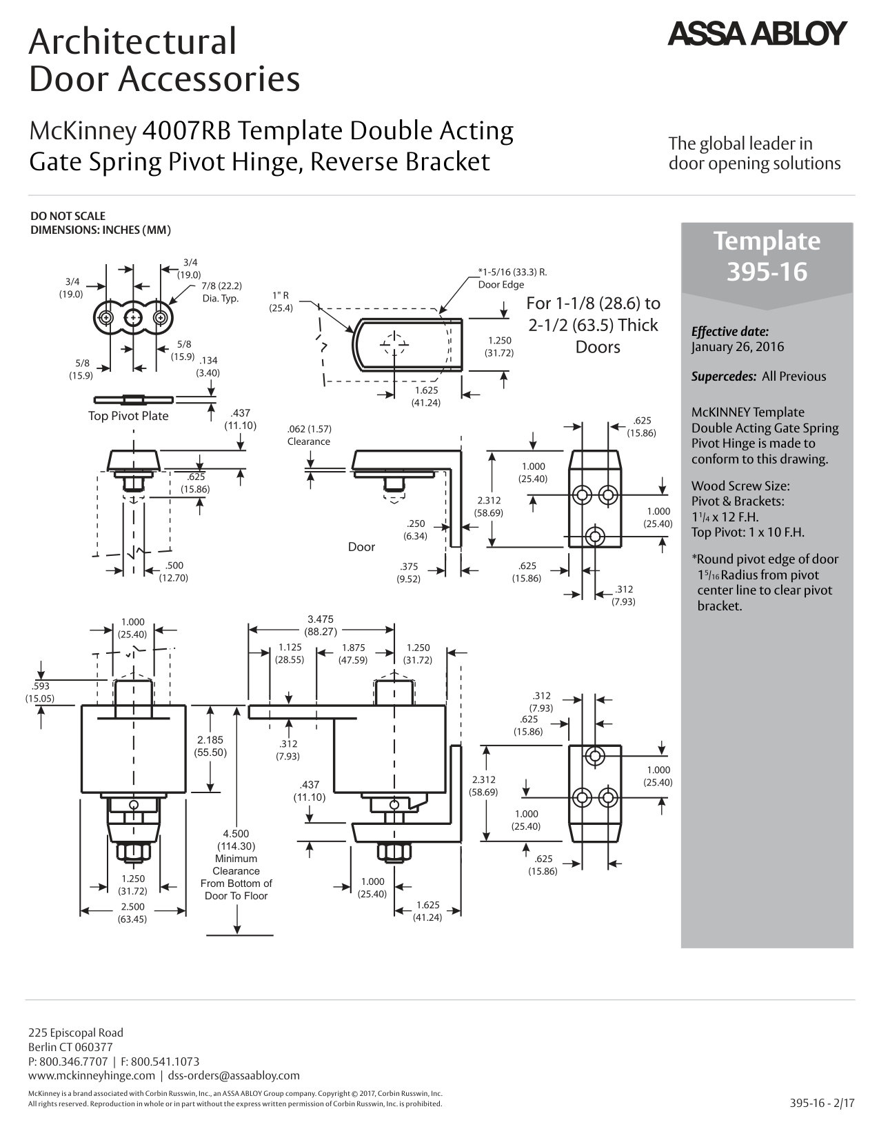 McKinney 4007RB Double Acting Spring Pivot Hinge Templates diagram on page 1